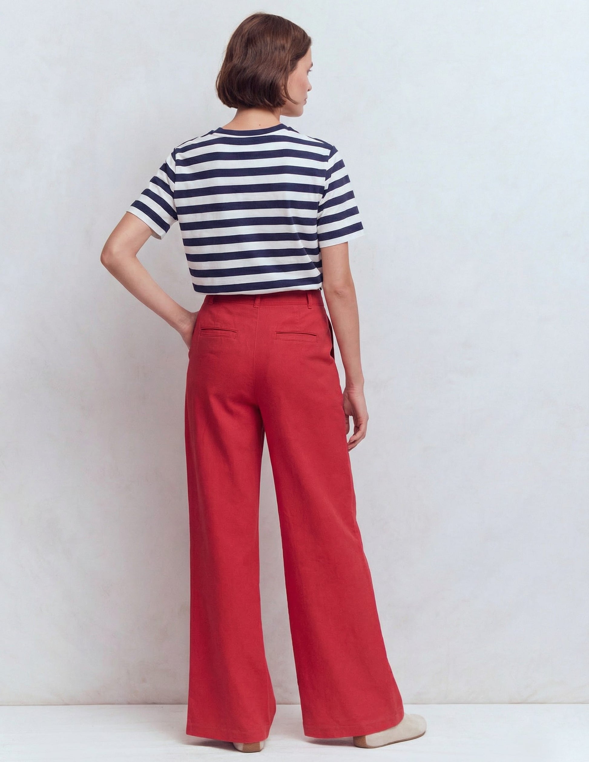 Ren Relaxed Cotton T-shirt-Navy and Ivory Stripe-2