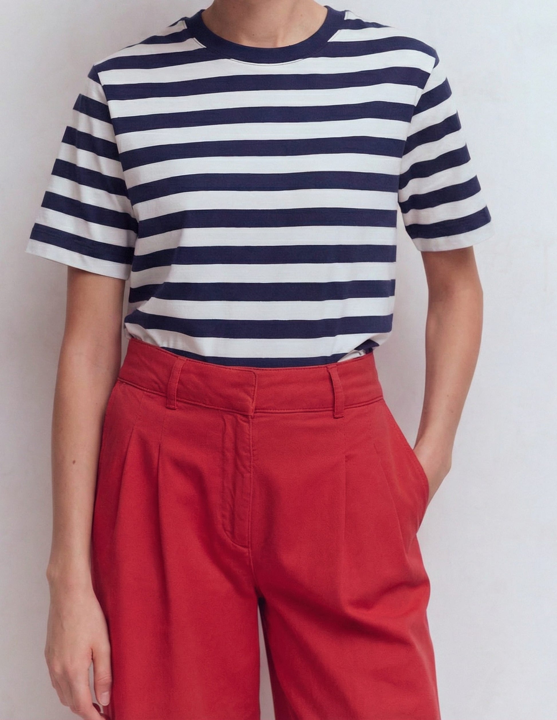 Ren Relaxed Cotton T-shirt-Navy and Ivory Stripe-3