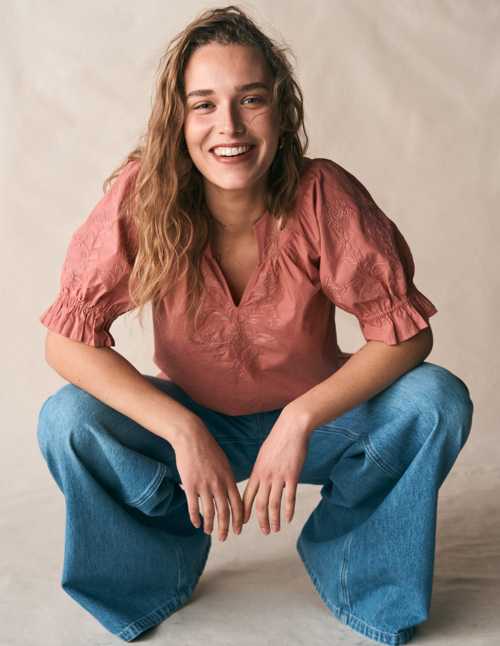 Cotton Embroidered Yoke Top-Vintage Rose Embroidered-3