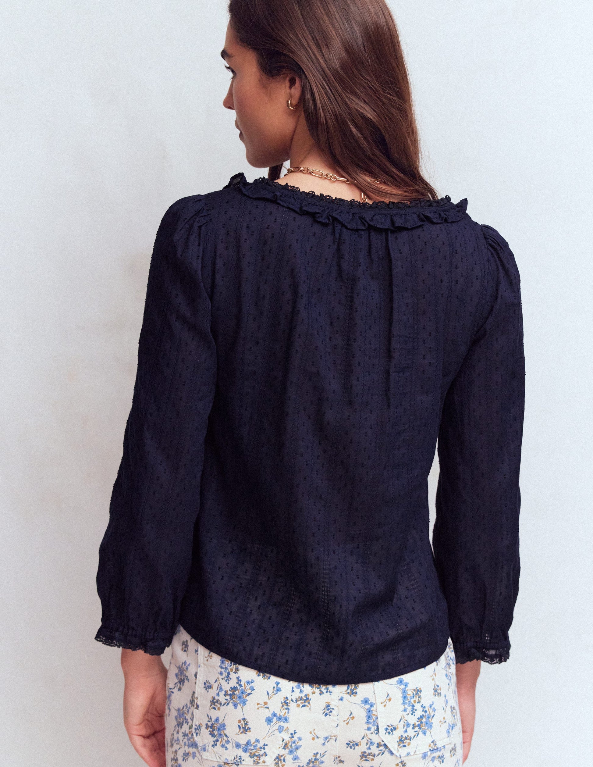 Scoop Neck Ruffle Top-Navy-3