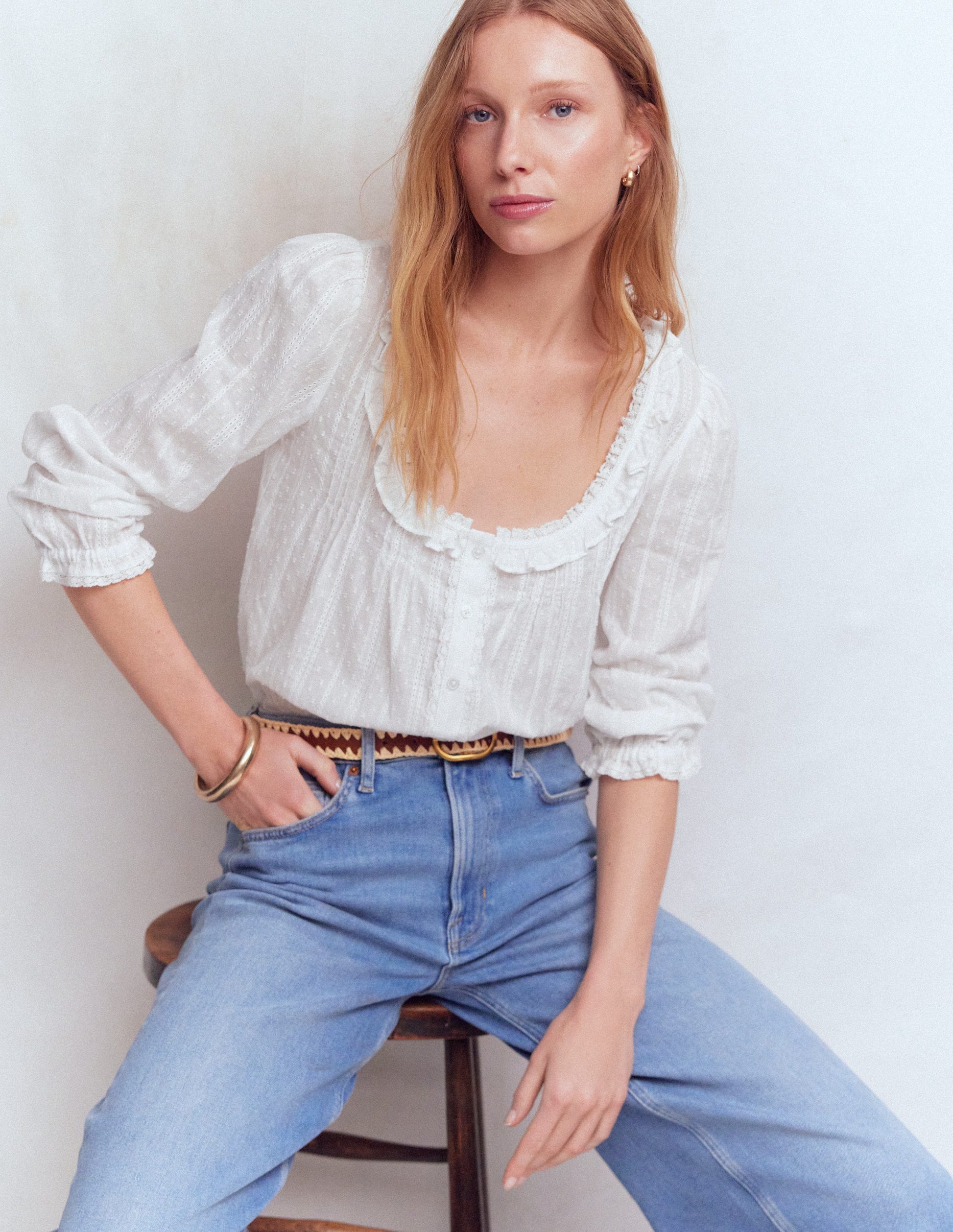 Scoop Neck Ruffle Top-White-4