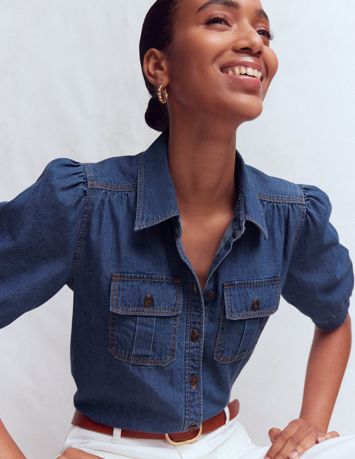 Short Sleeve Denim Top-Light Vintage - Image 1