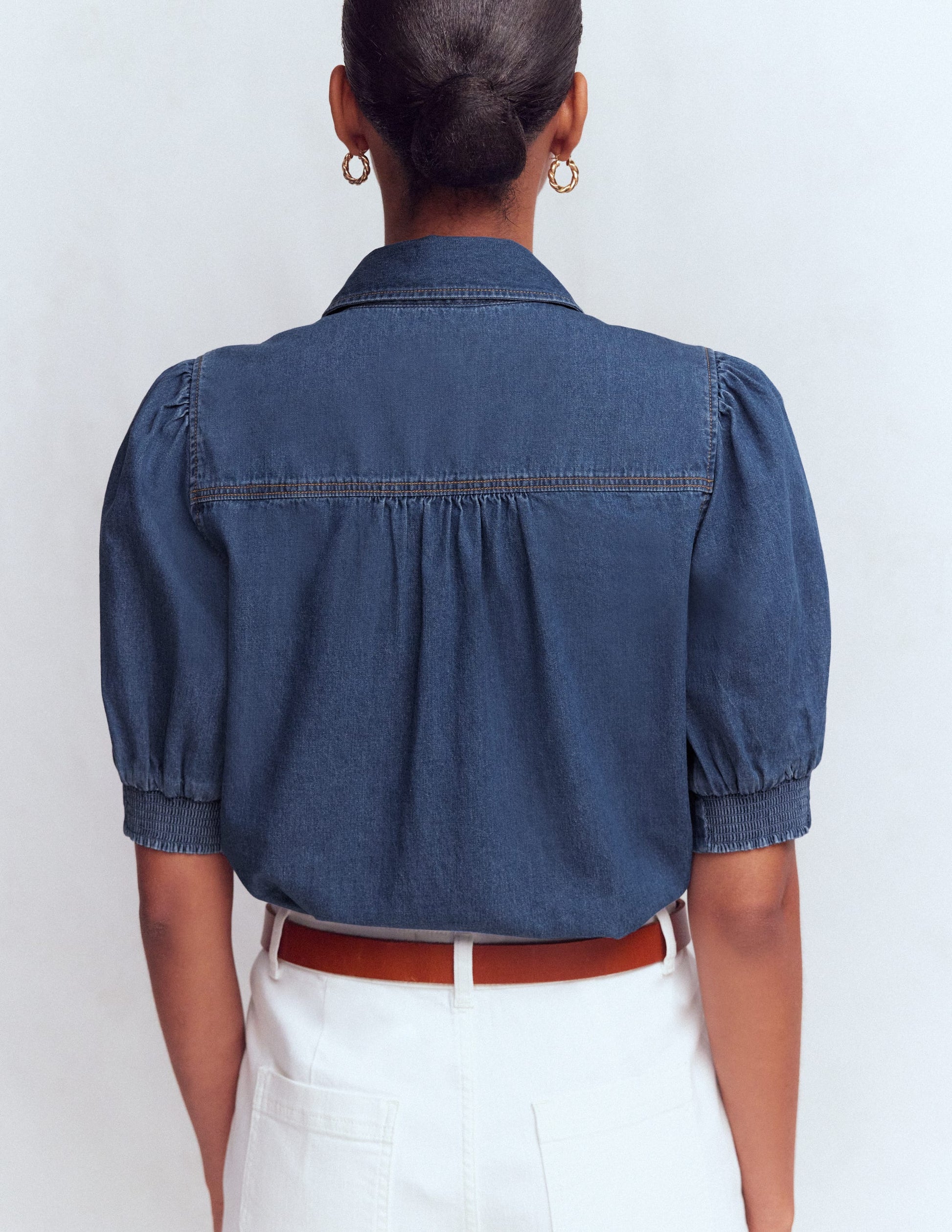 Short Sleeve Denim Top-LIGHT VINTAGE-3