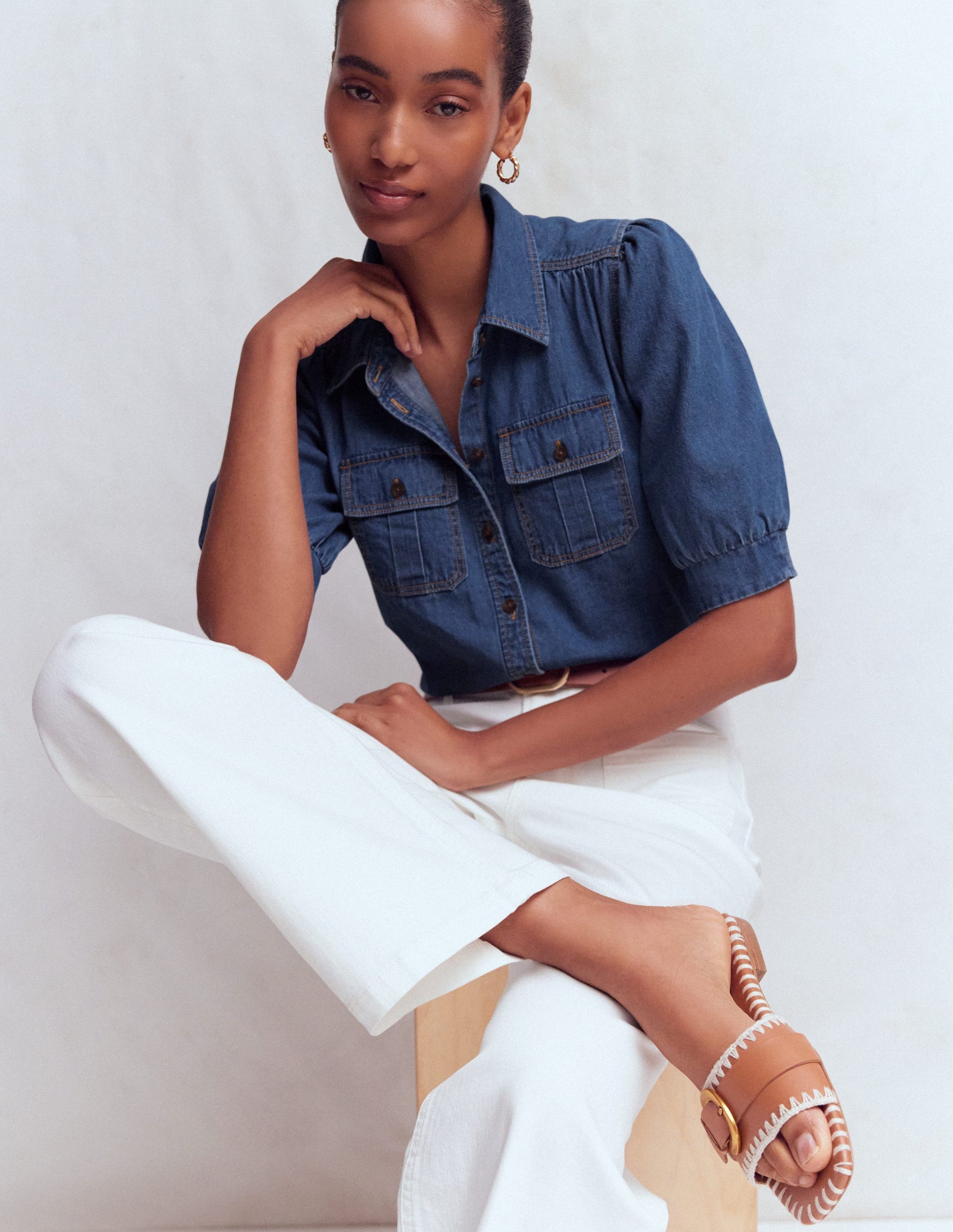 Short Sleeve Denim Top-LIGHT VINTAGE-4