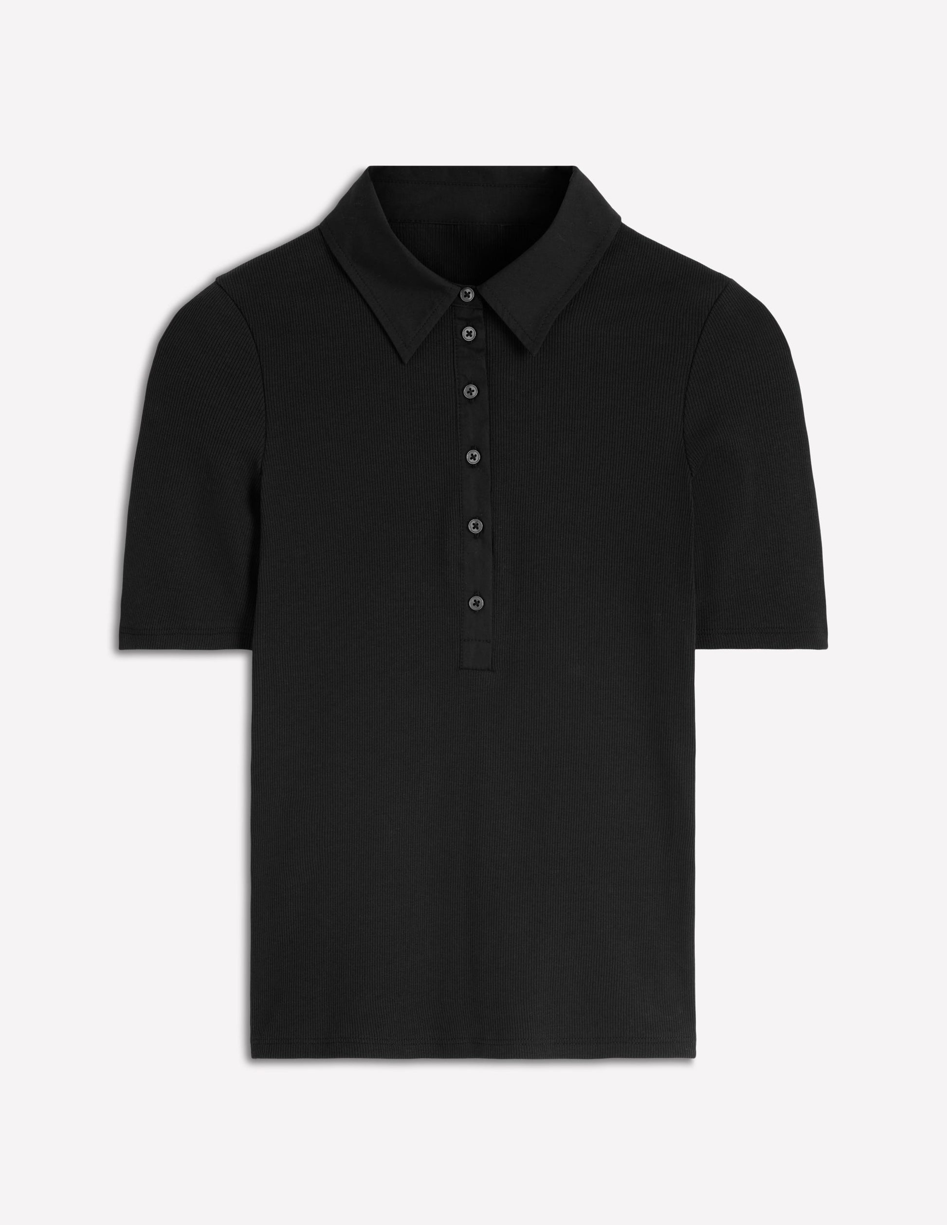 Collared Ribbed Henley Top-Black-5