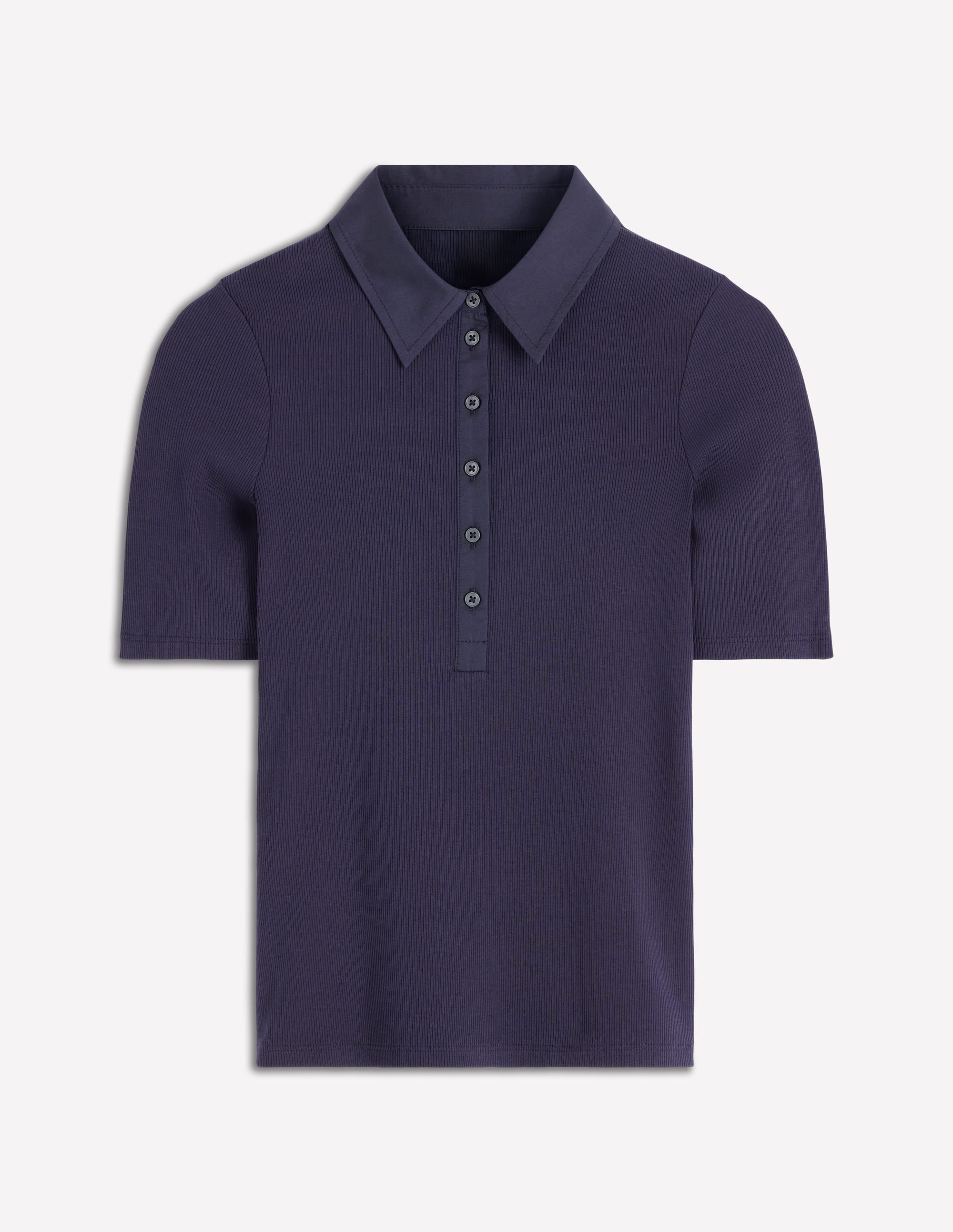 Collared Ribbed Henley Top-Navy - Image 5