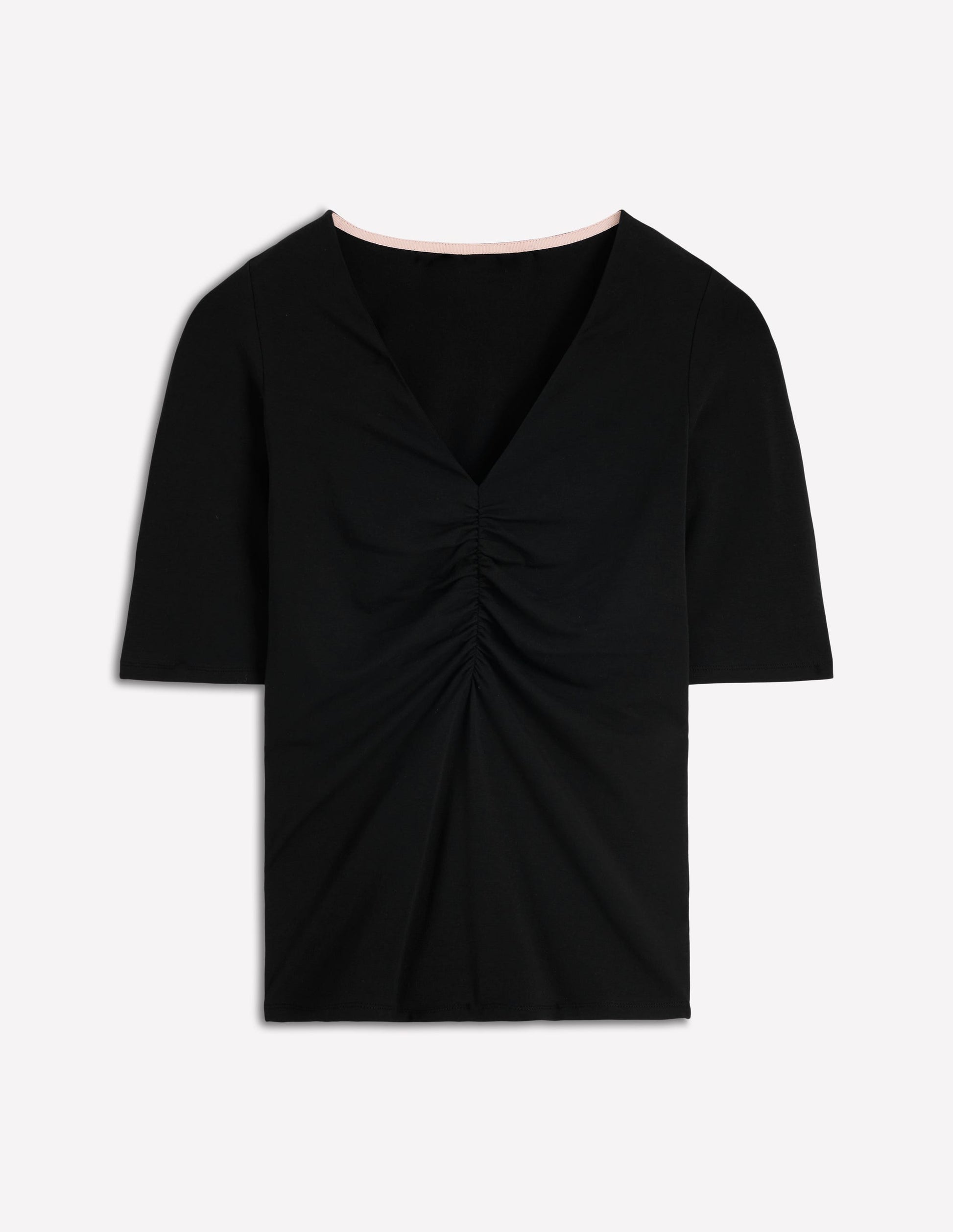Tia Ruched V-neck Top-Black-5