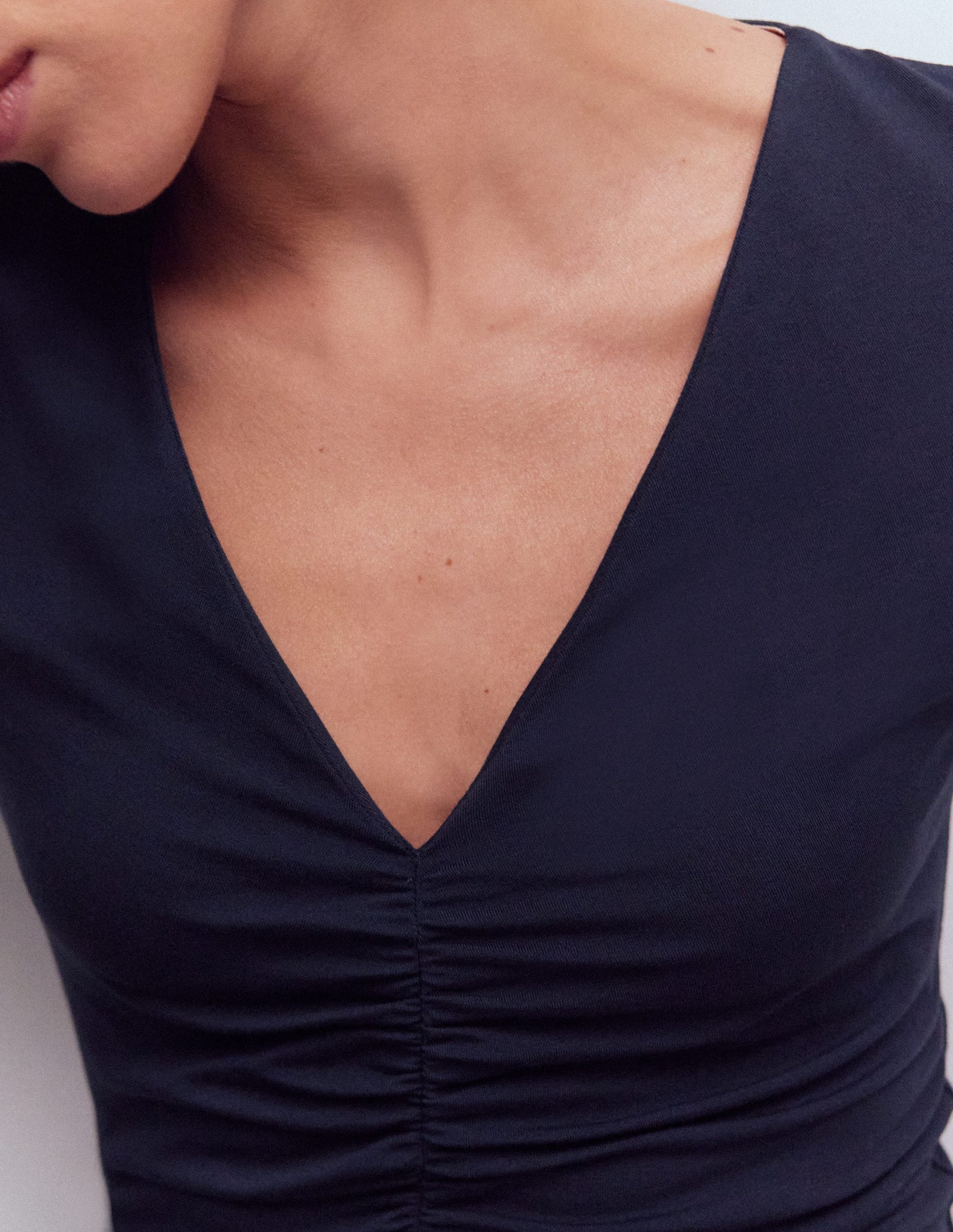 Tia Ruched V-Neck Top-Navy-2