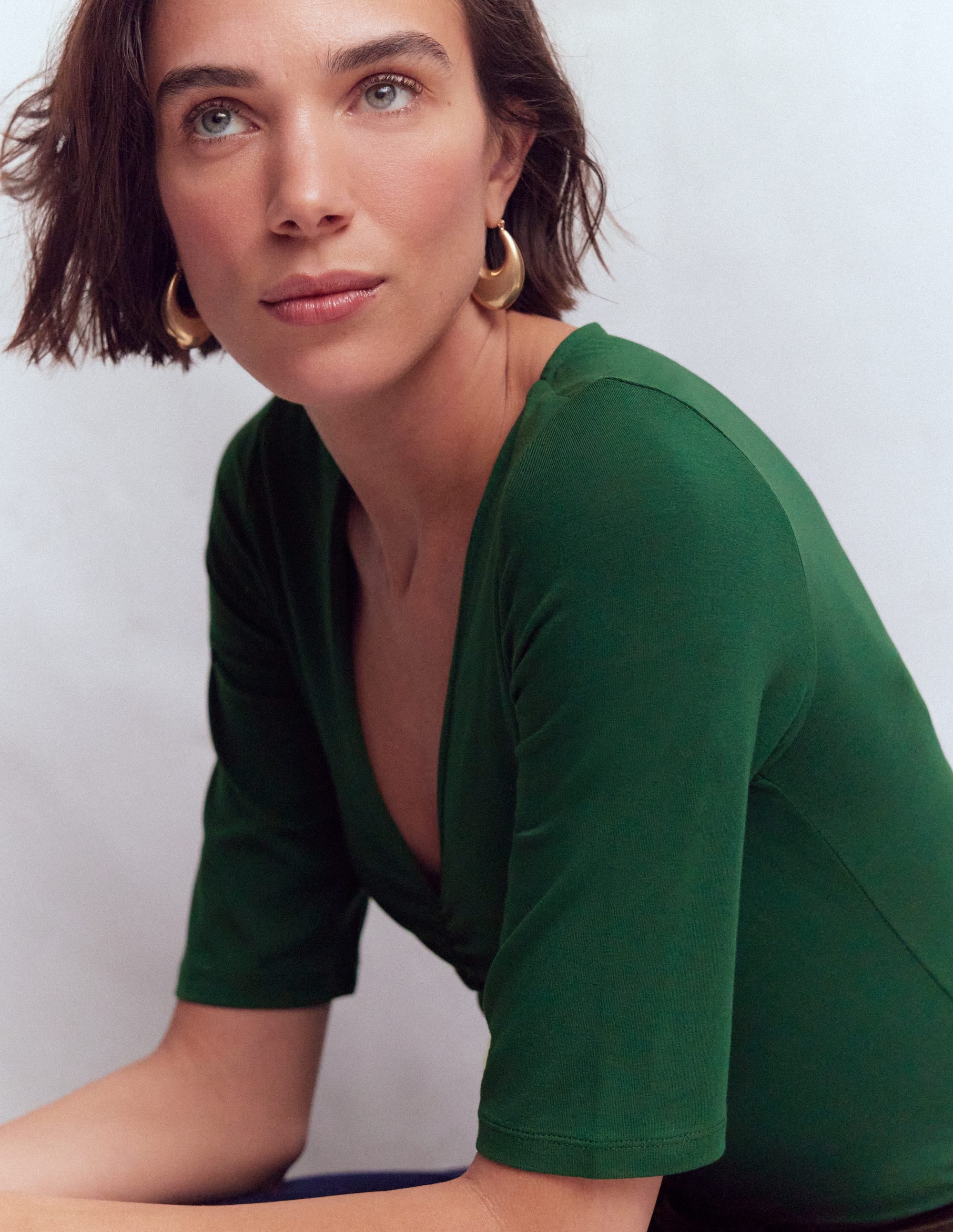 Tia Ruched V-neck Top-Hunter Green - Image 5
