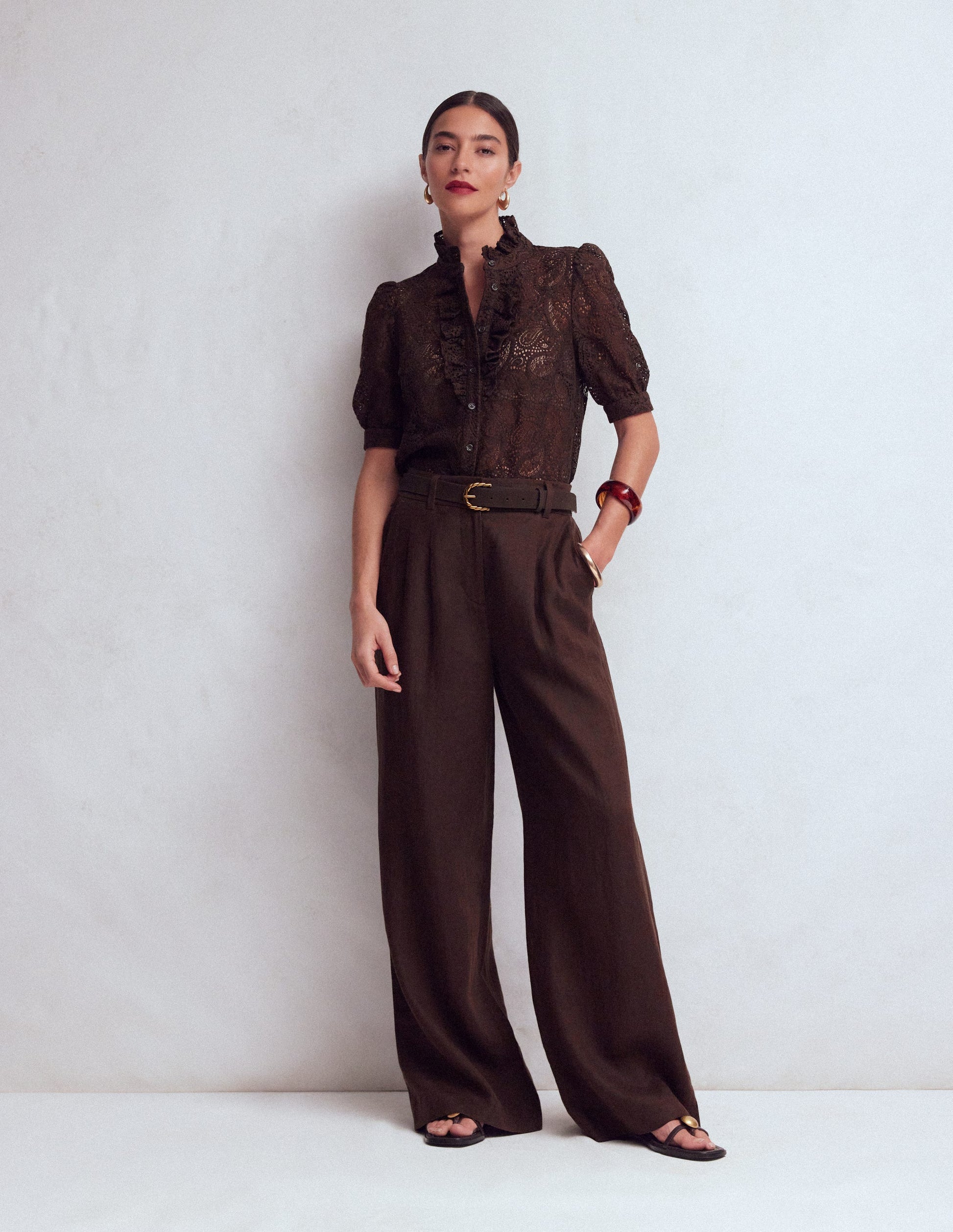 Sasha Short Sleeve Lace Top-Bitter Chocolate-3