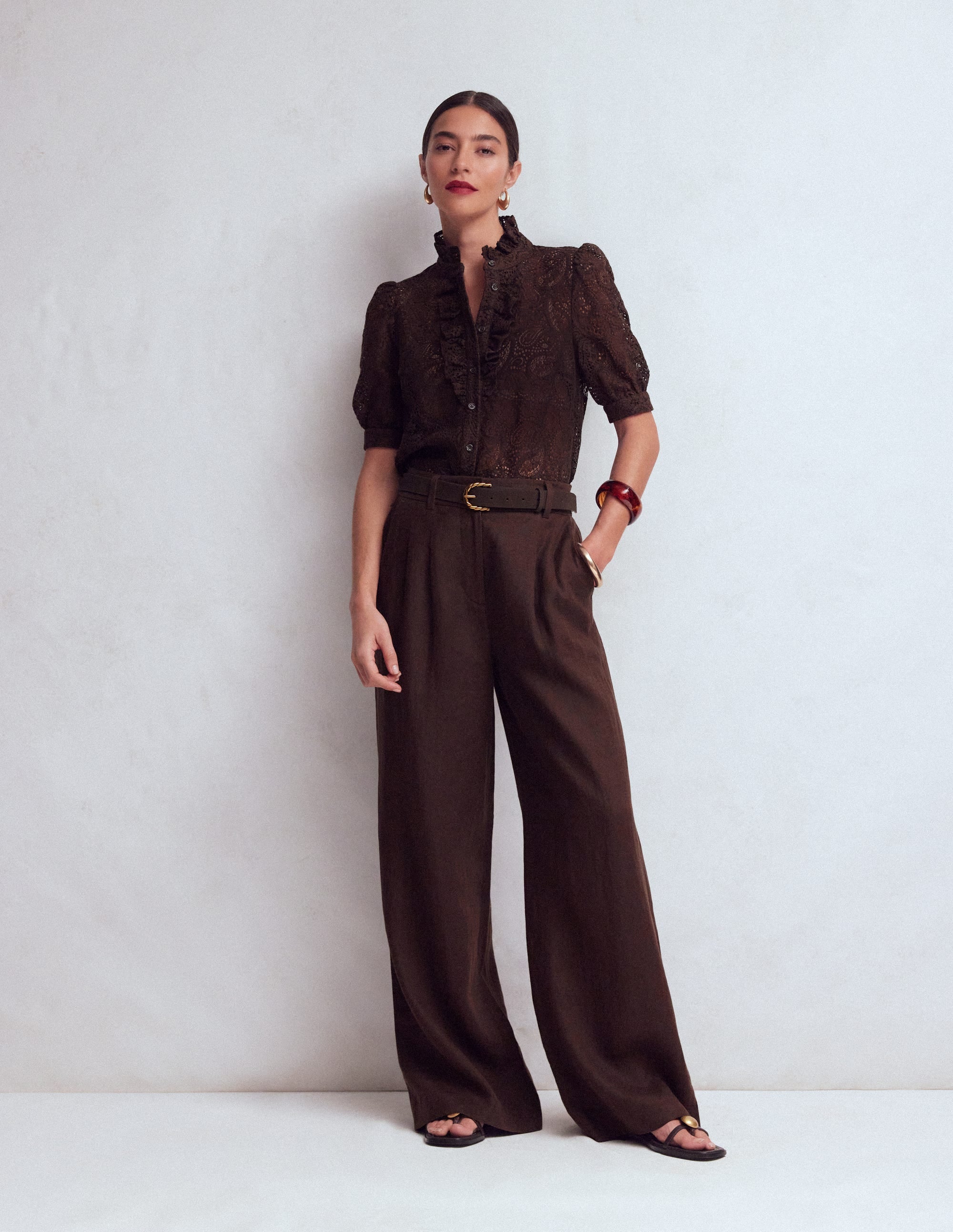 Sasha Short Sleeve Lace Top - Bitter Chocolate | Boden AU