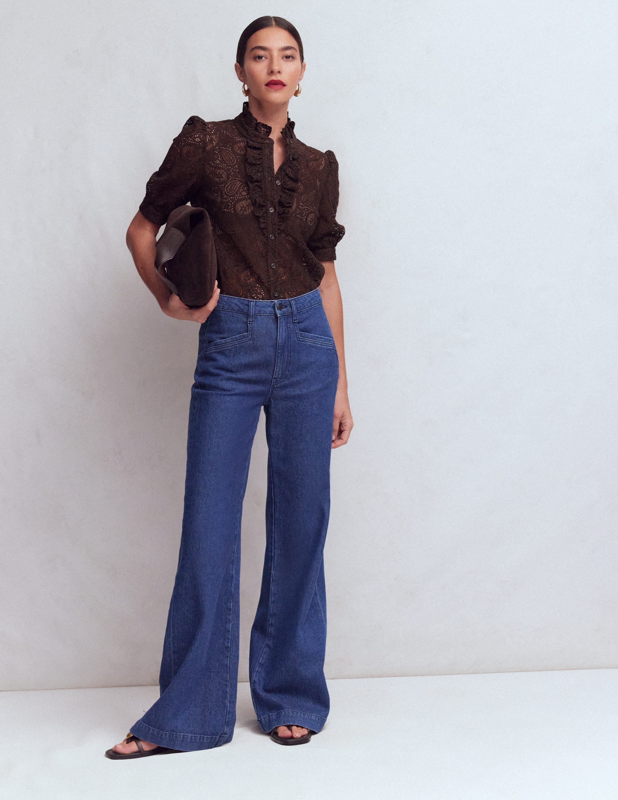Sasha Short Sleeve Lace Top - Bitter Chocolate | Boden AU