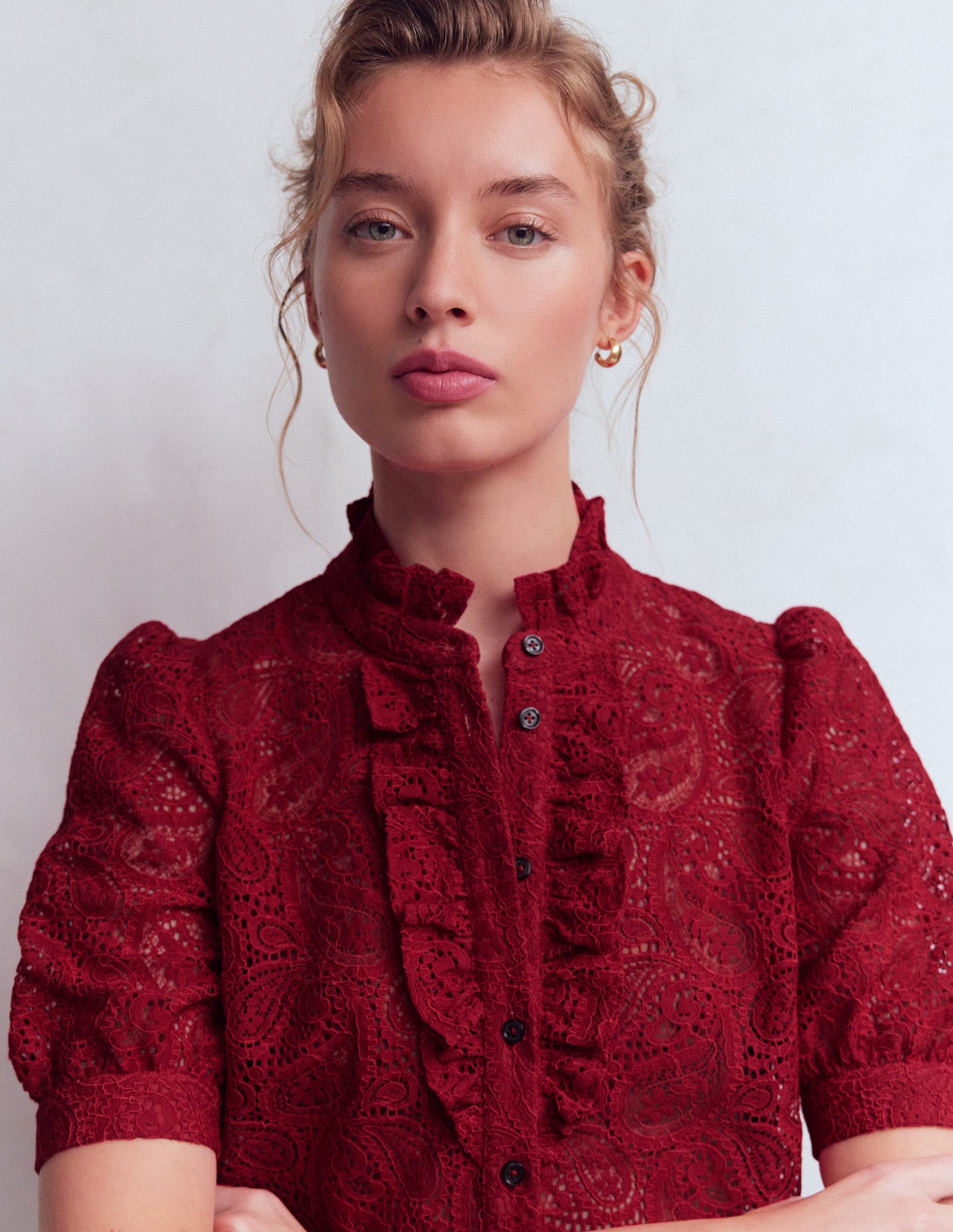 Sasha Short Sleeve Lace Top-Pomegranate-2