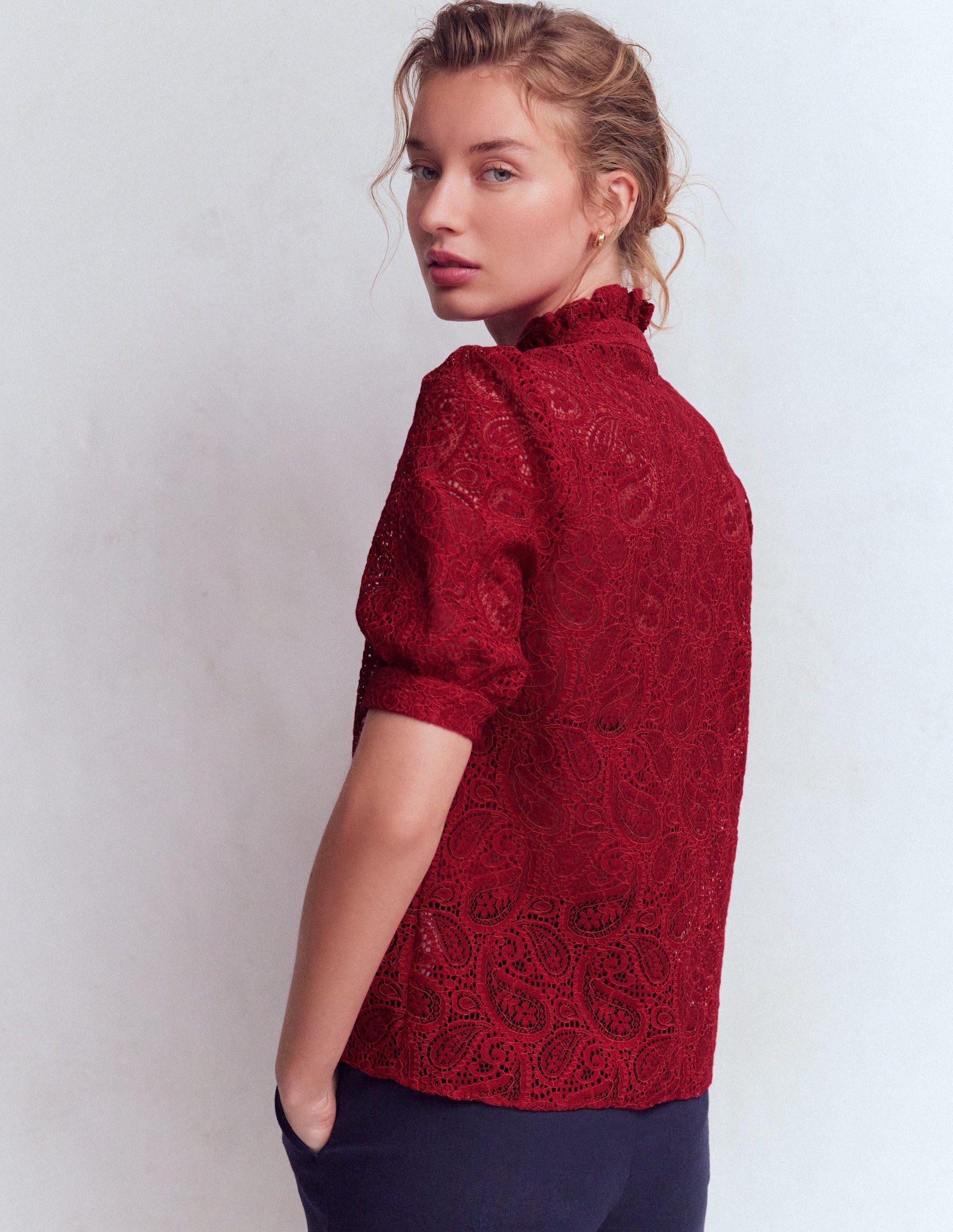Sasha Short Sleeve Lace Top-Pomegranate-3