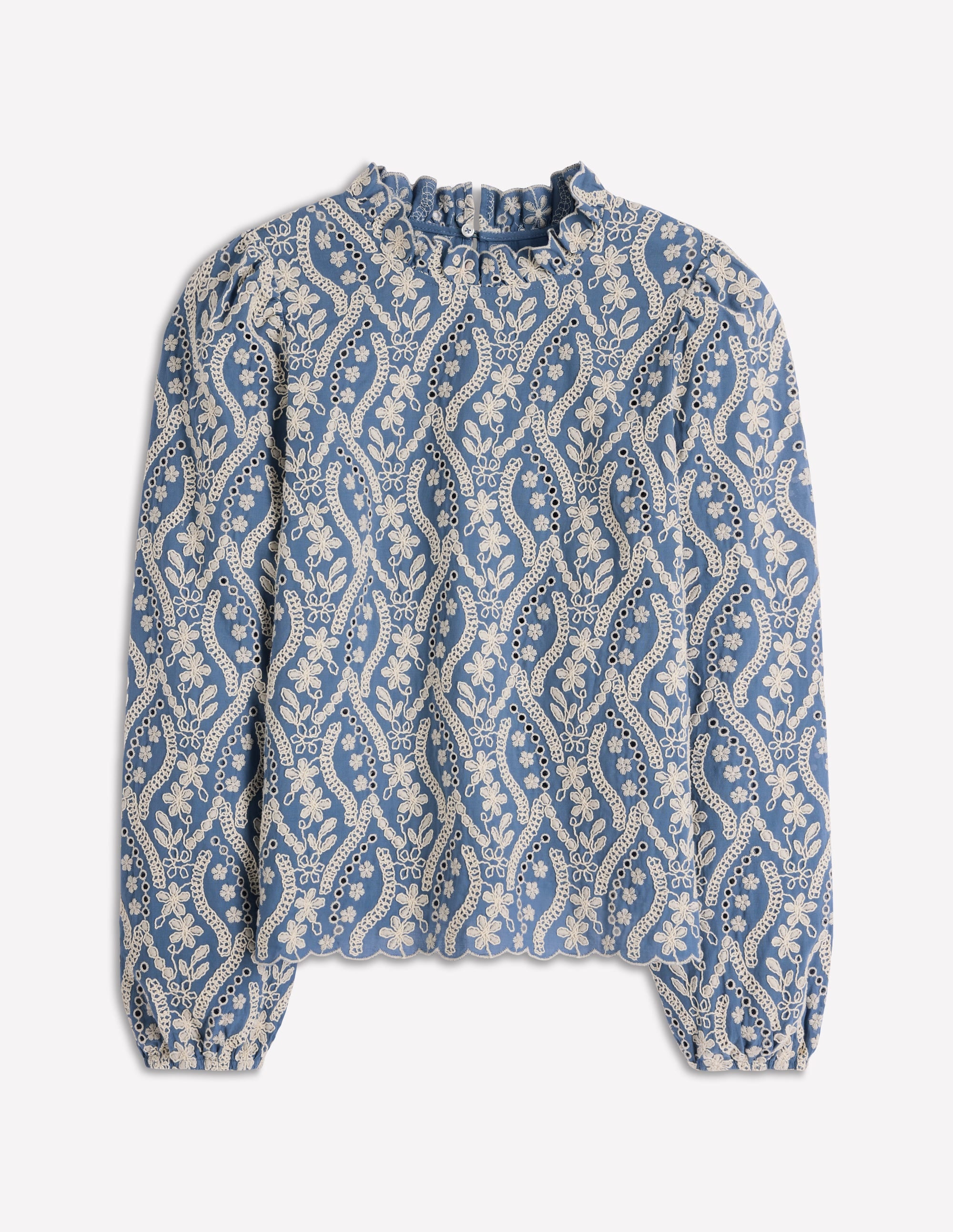 Puff Sleeve Interest Top-Blue and Ivory Broderie - Image 5