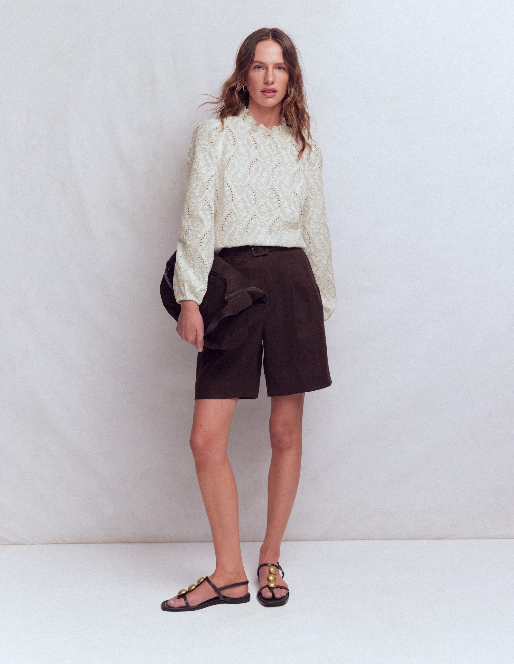 Puff Sleeve Interest Top-Ivory - Image 1
