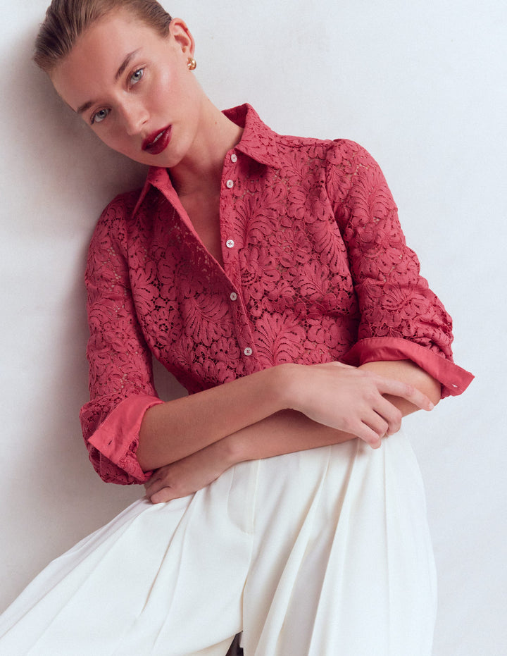 Cara Lace Shirt-Cherry Blush