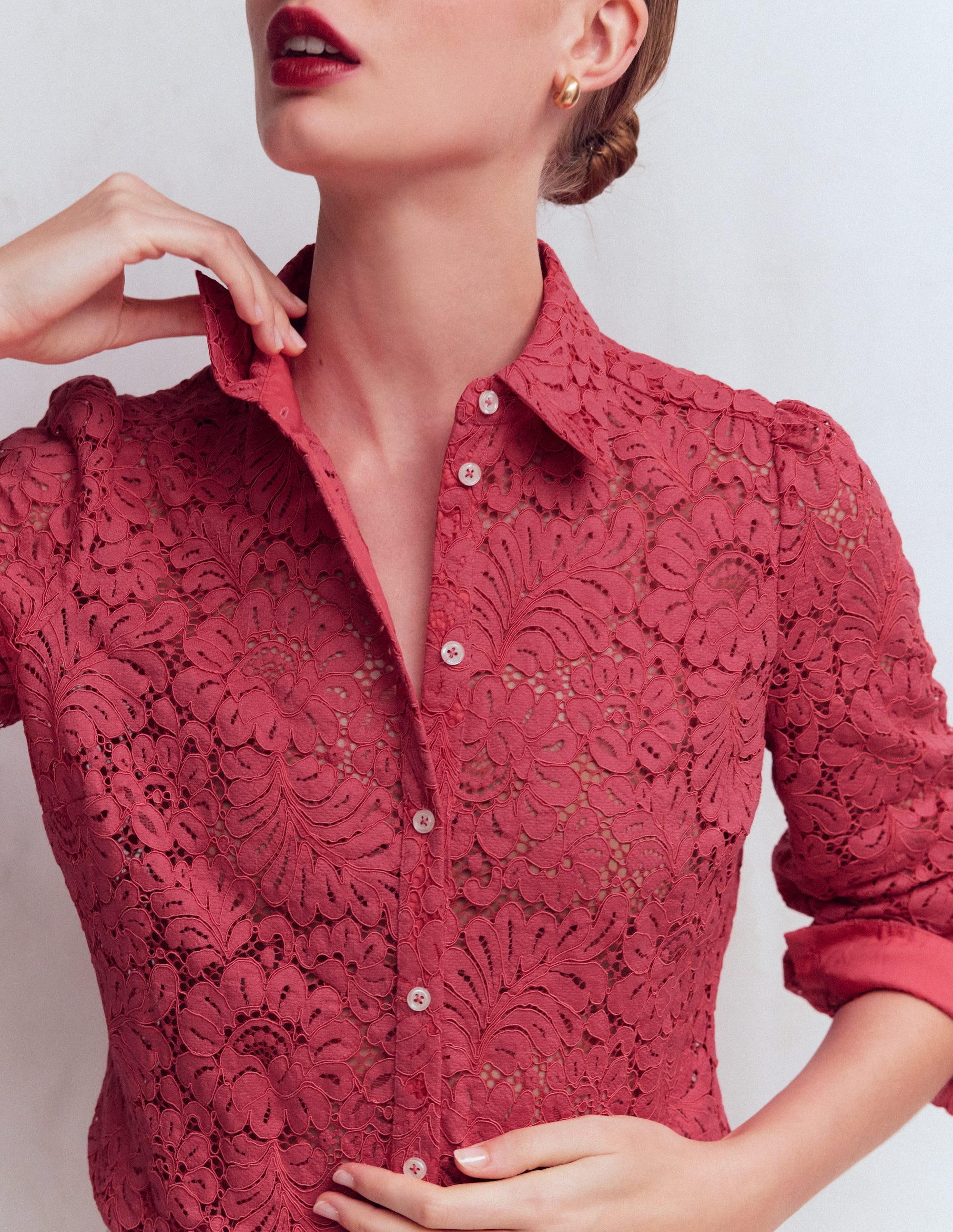 Cara Lace Shirt - Cherry Blush | Boden UK