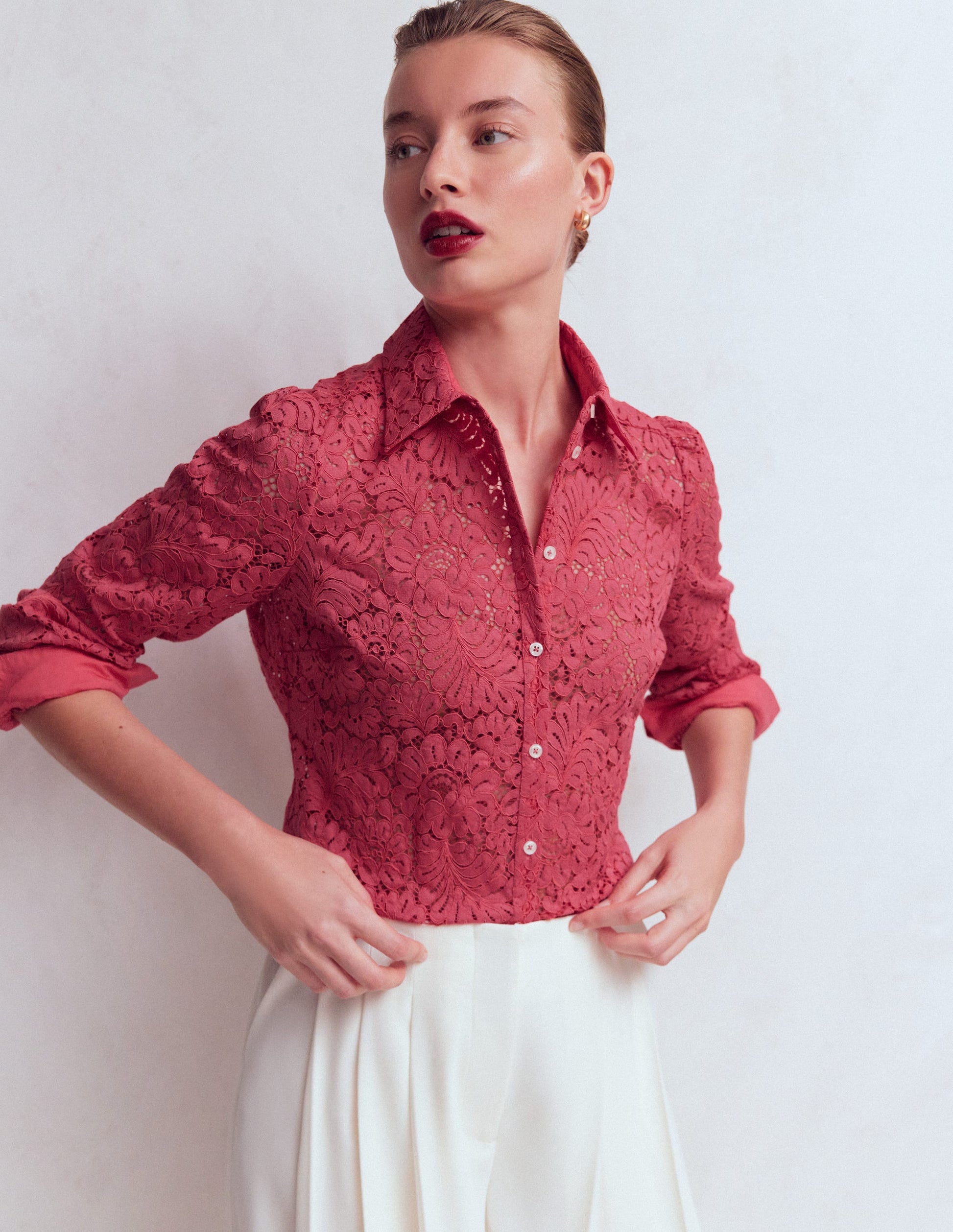 Cara Lace Shirt-Warm Heather Pink-5