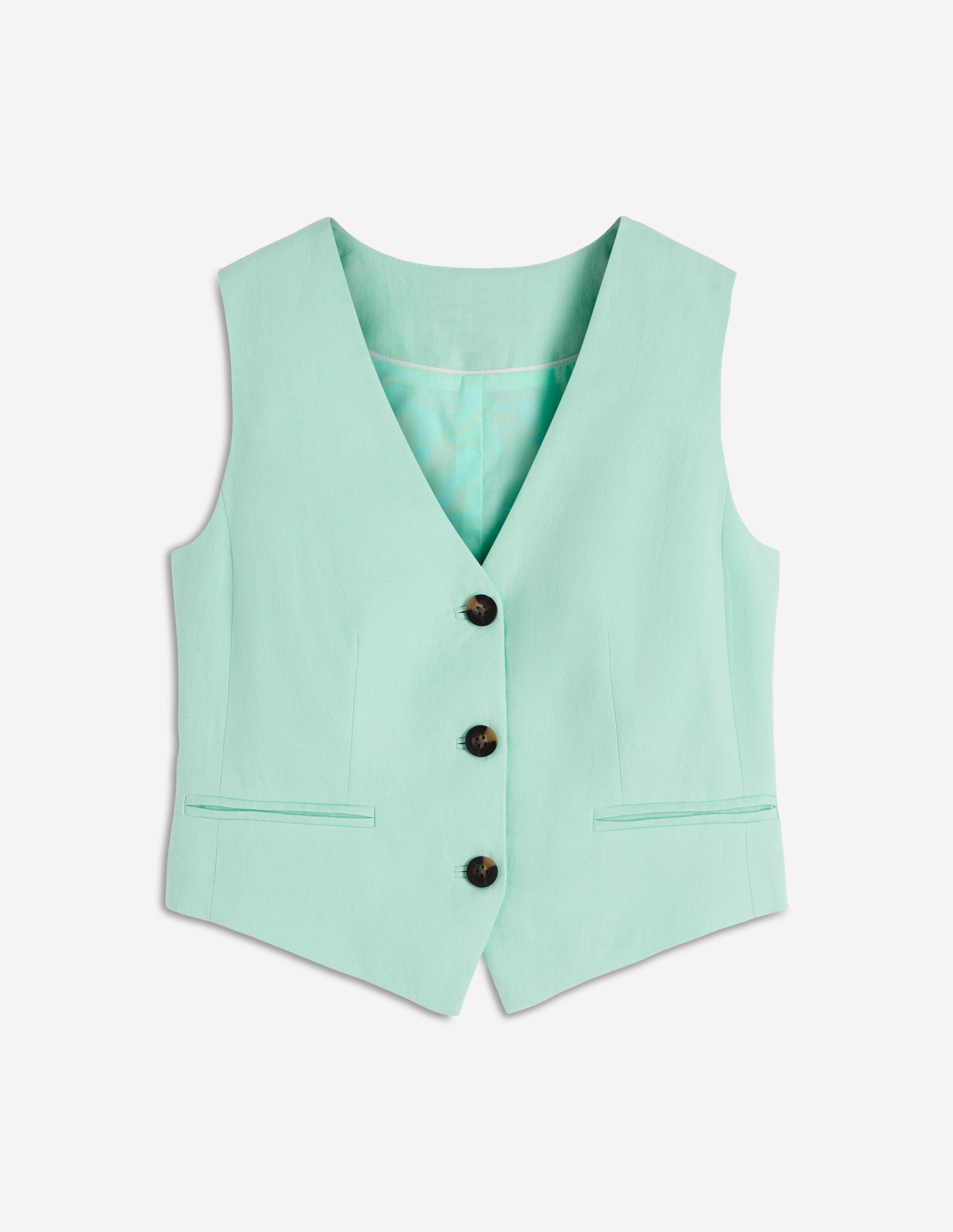 Linen V-Neck Waistcoat-Spearmint-8