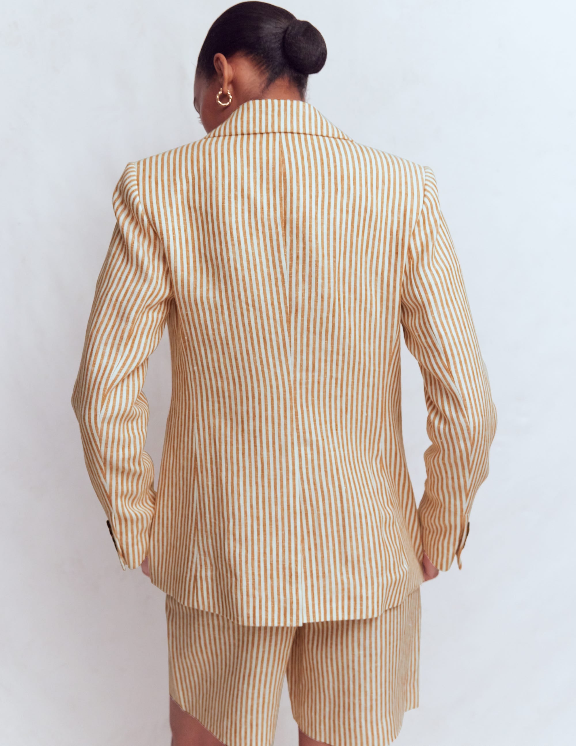 Stamford Linen Blazer-Brown, Ivory Ticking Stripe - Image 4