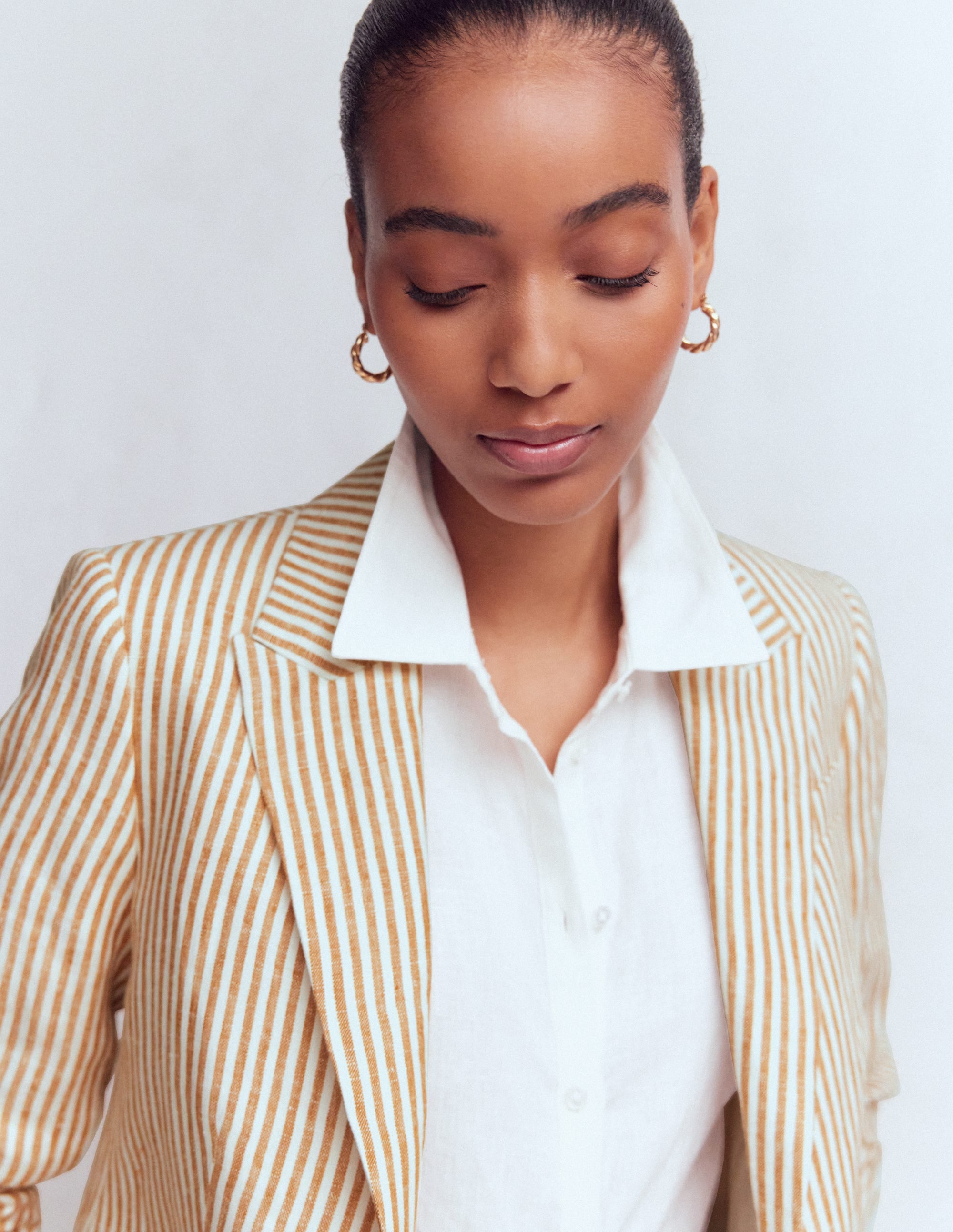 Stamford Linen Blazer-Brown, Ivory Ticking Stripe - Image 5