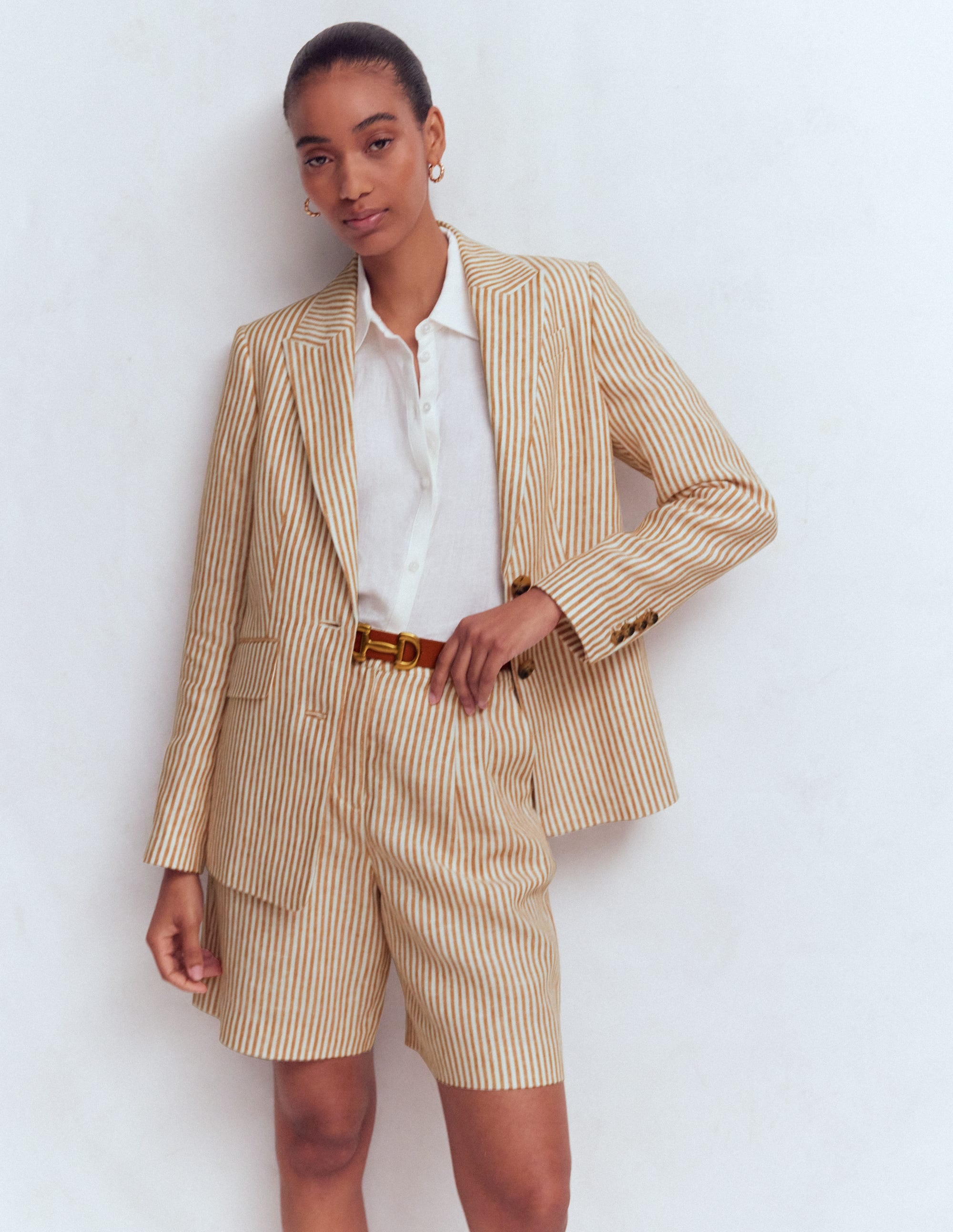 Stamford Linen Blazer-Brown, Ivory Ticking Stripe - Image 6