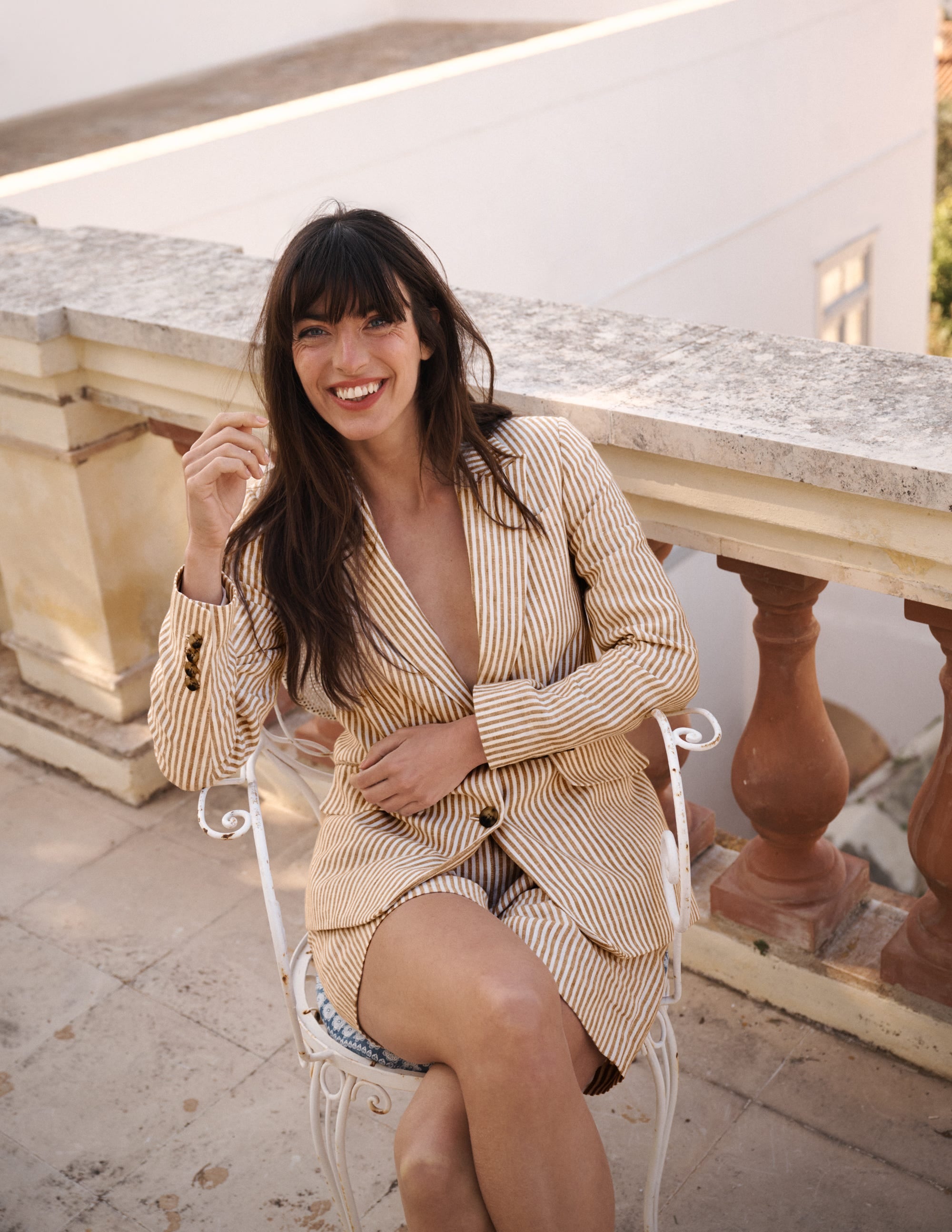 Stamford Linen Blazer-Brown, Ivory Ticking Stripe - Image 7