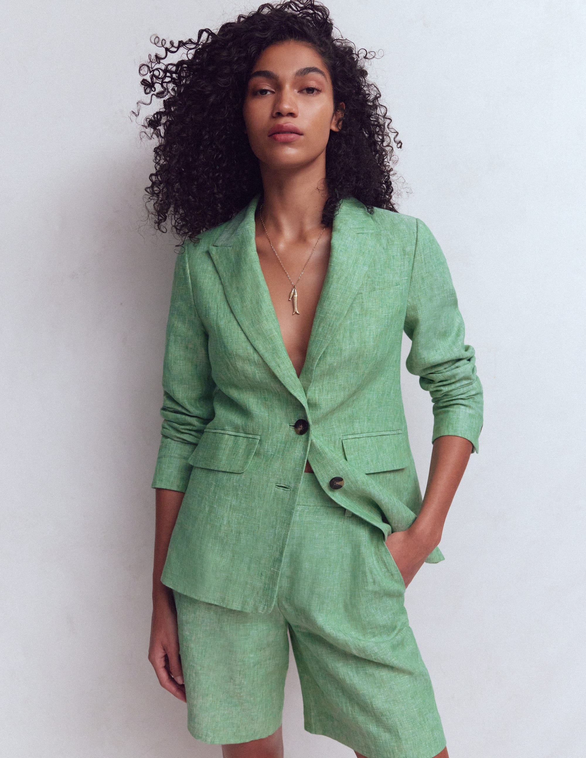 Stamford Linen Blazer-Aloe Green Chambray - Image 1