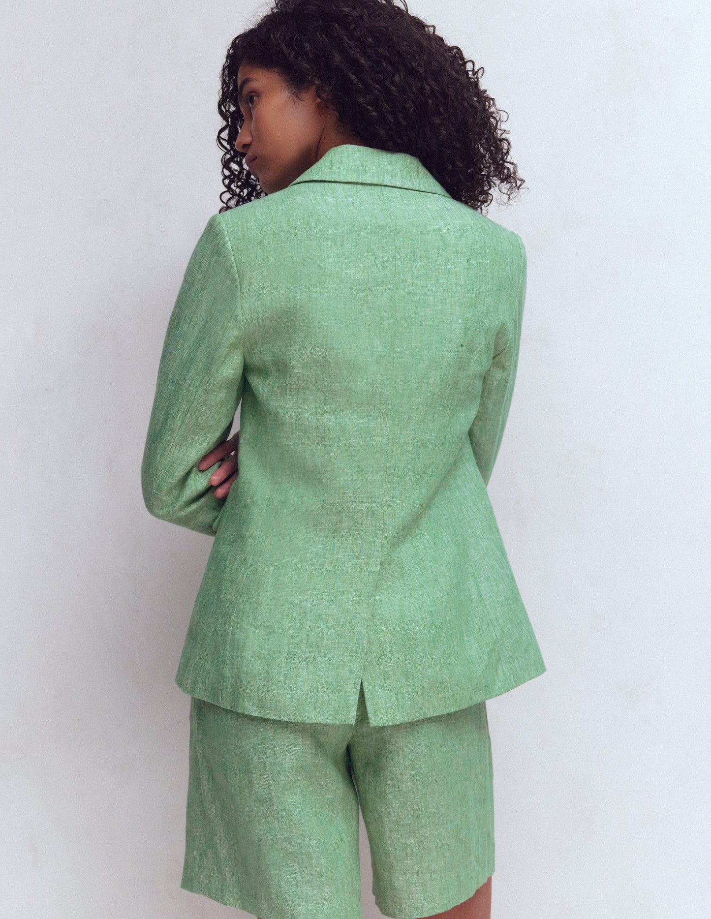Stamford Linen Blazer-Aloe Green Chambray