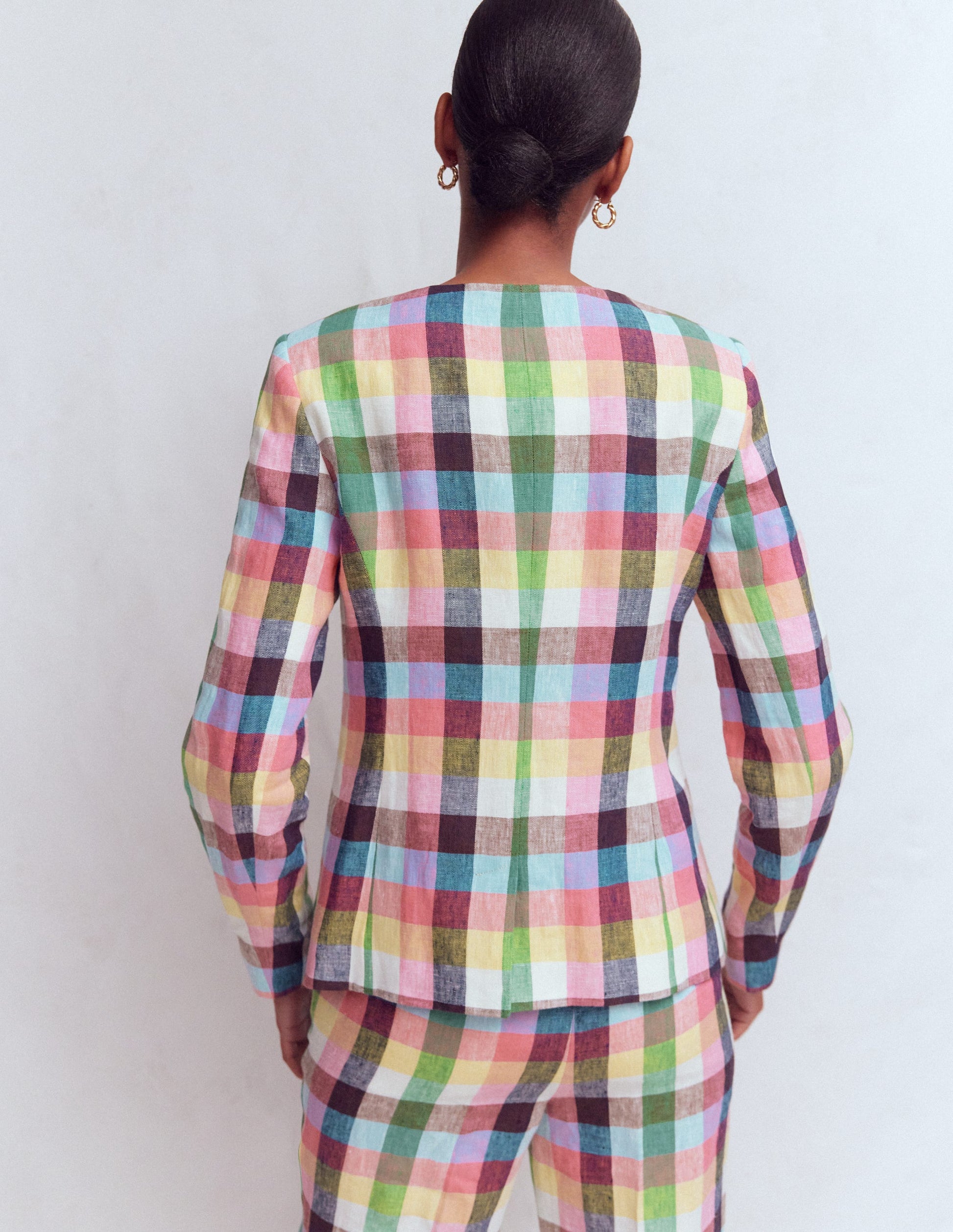 Hampstead Linen Blazer-Soft Yellow, Pink Multigingham-3