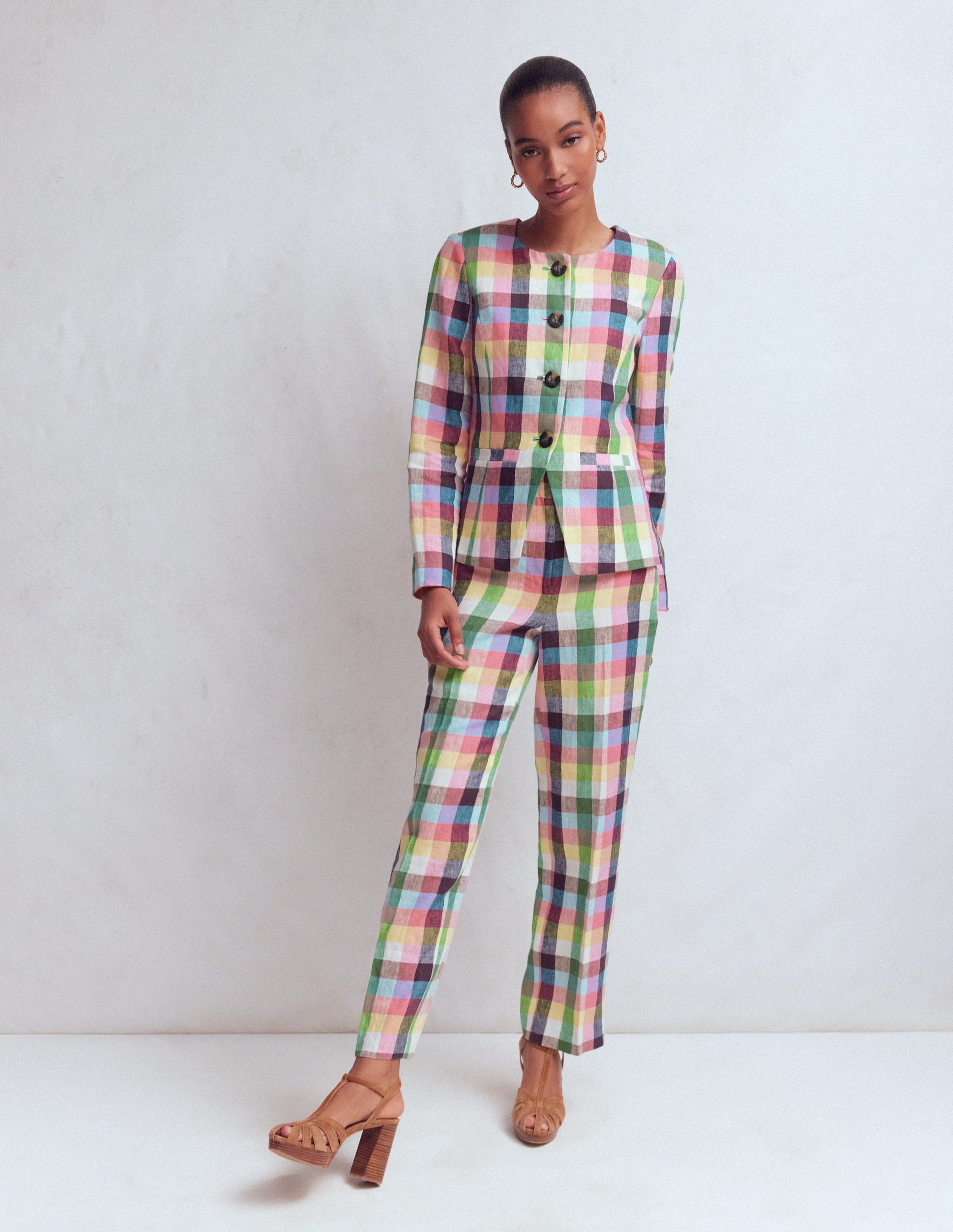 Hampstead Linen Blazer-Soft Yellow, Pink Multigingham-4