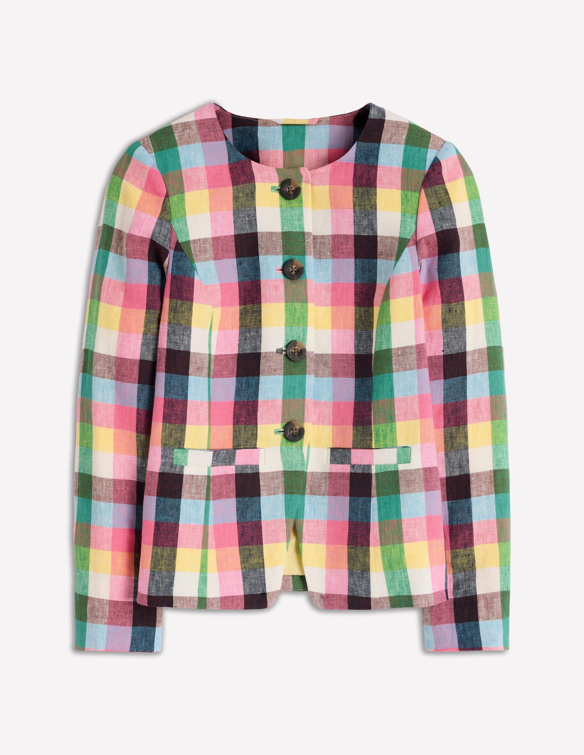 Hampstead Linen Blazer-Soft Yellow, Pink Multigingham-7