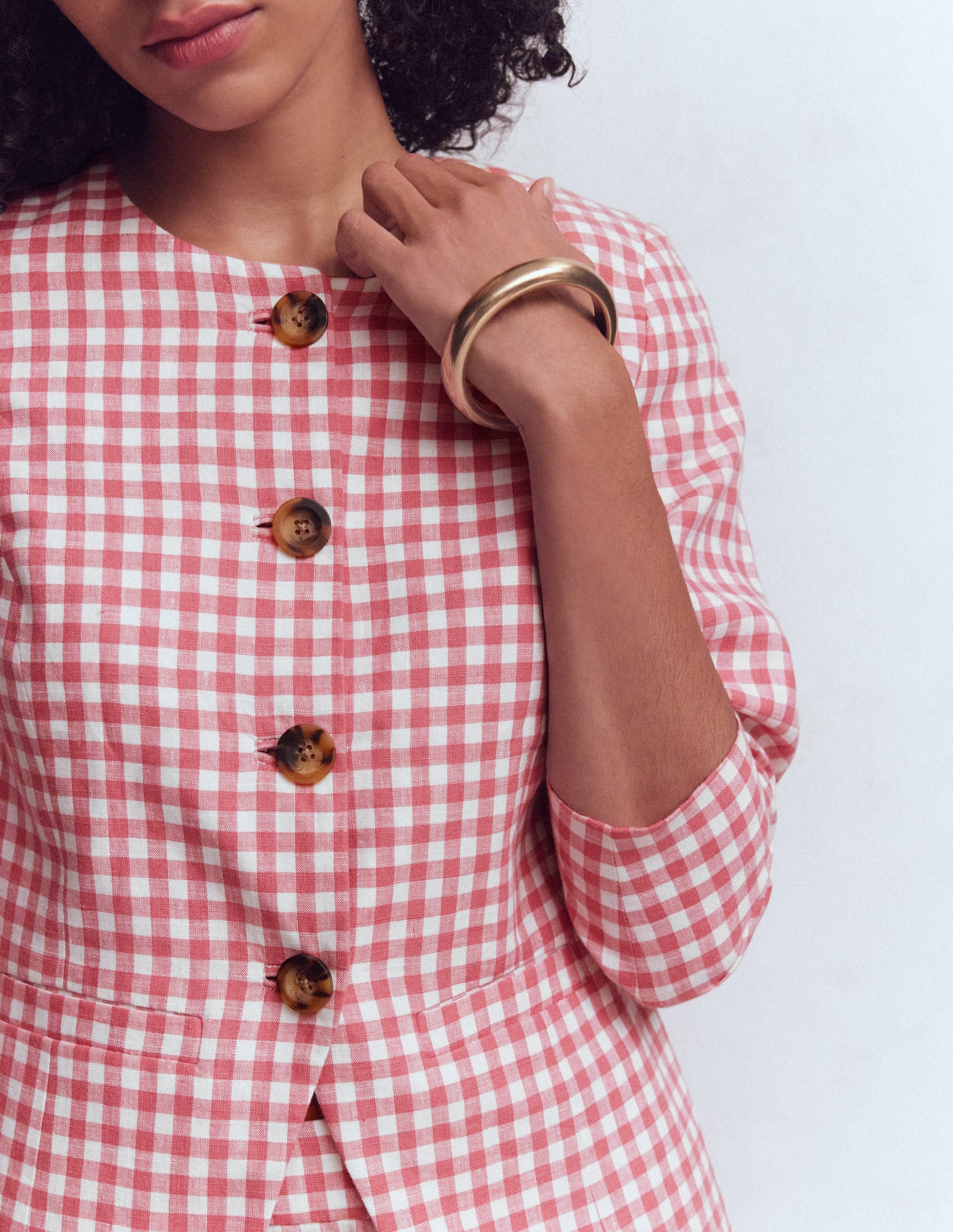 Hampstead Linen Blazer-Vintage Rose Gingham - Image 2