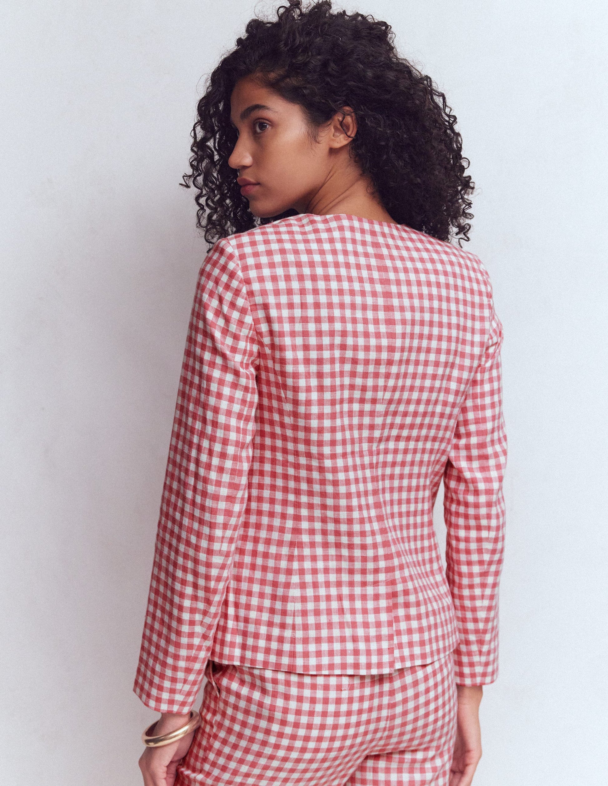 Hampstead Linen Blazer-Vintage Rose Gingham-5