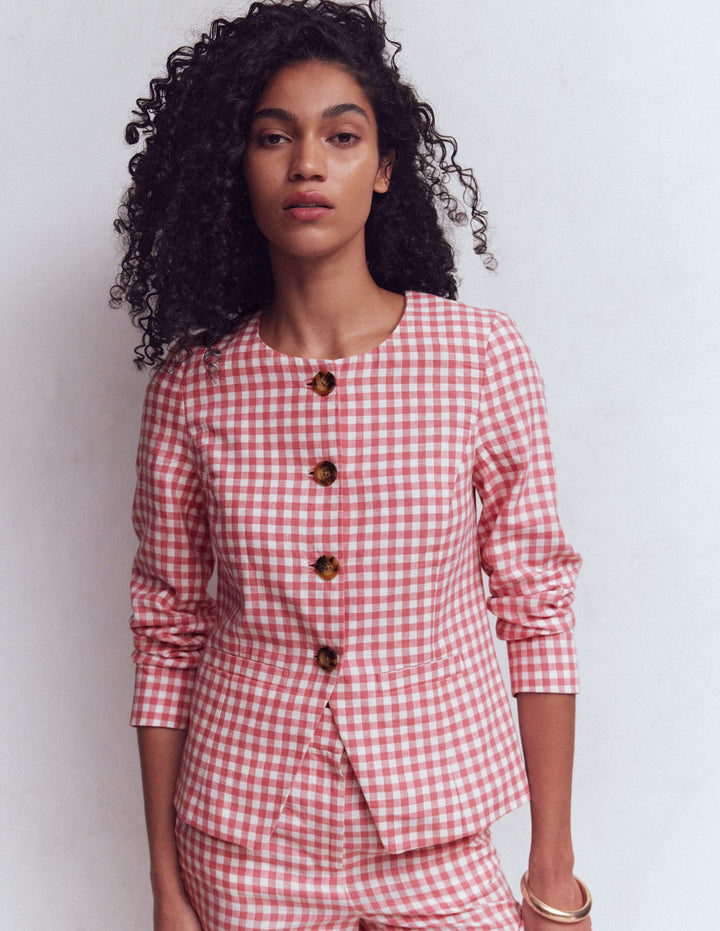 Hampstead Linen Blazer-Vintage Rose Gingham