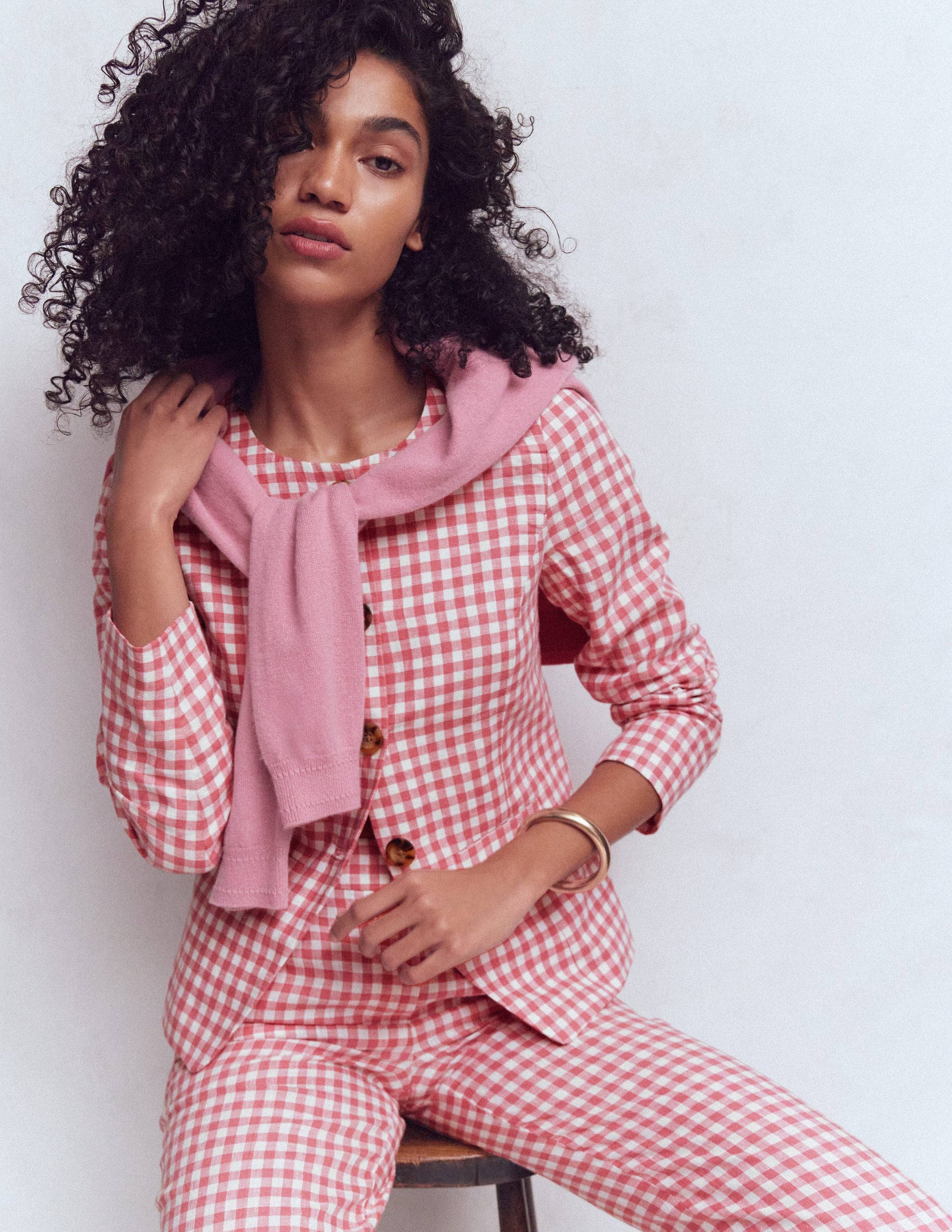 Hampstead Linen Blazer-Vintage Rose Gingham-6