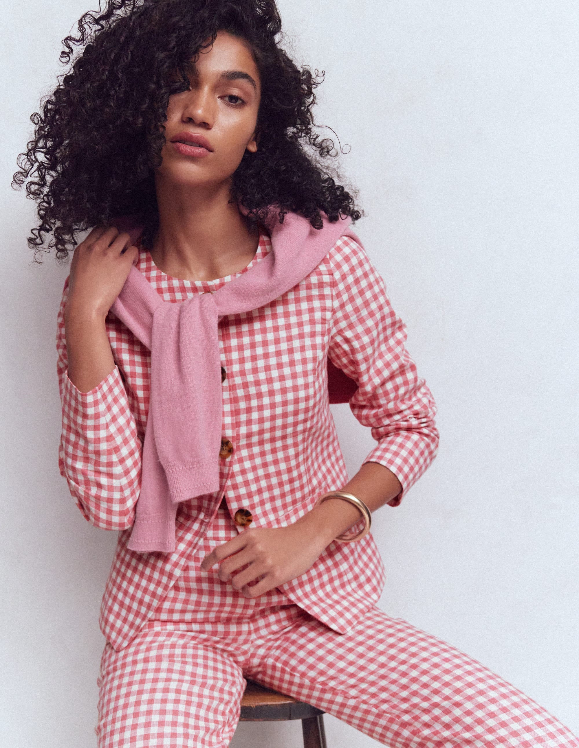 Hampstead Linen Blazer-Vintage Rose Gingham - Image 5