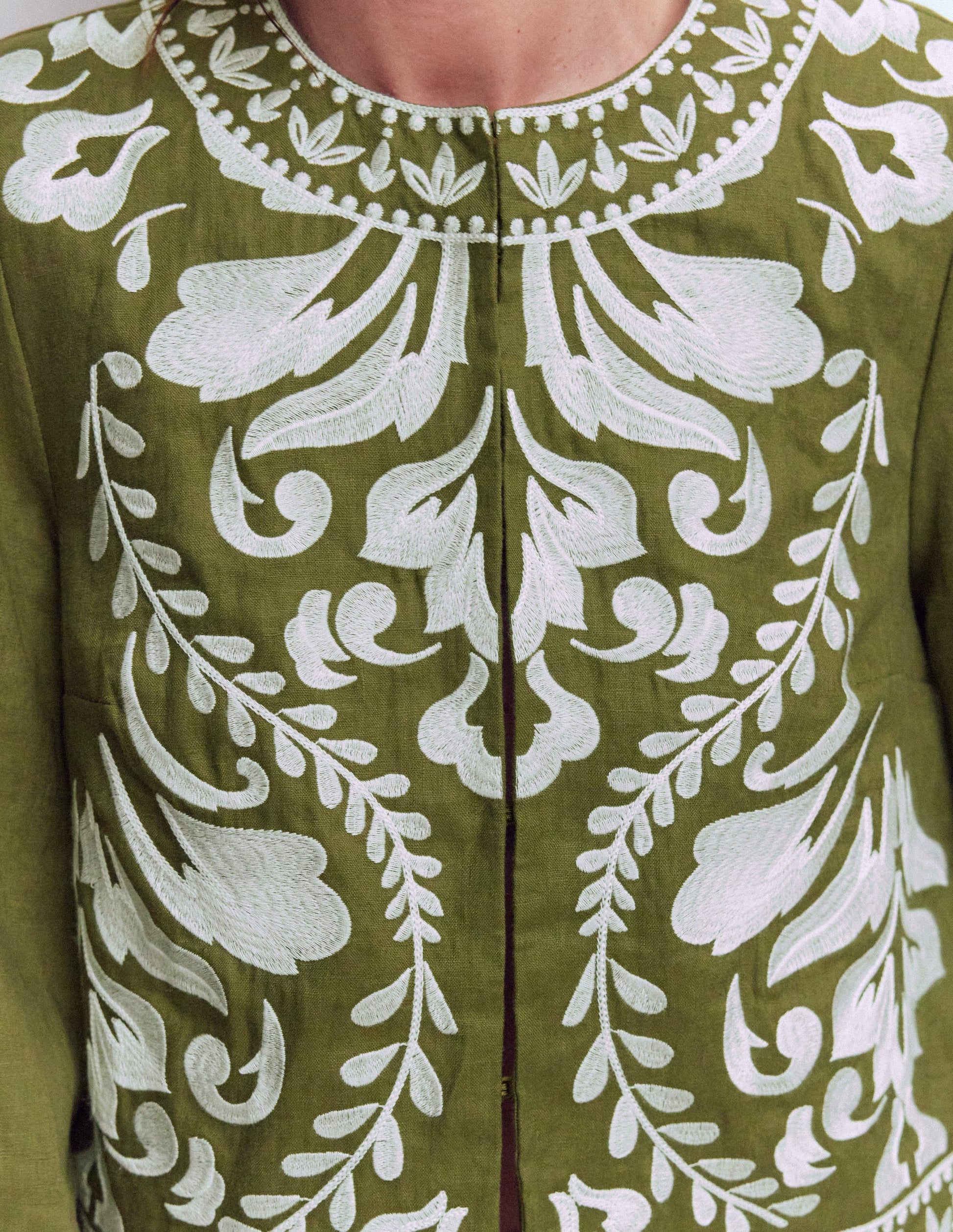 Embroidered Linen Jacket-Woodland Green-3