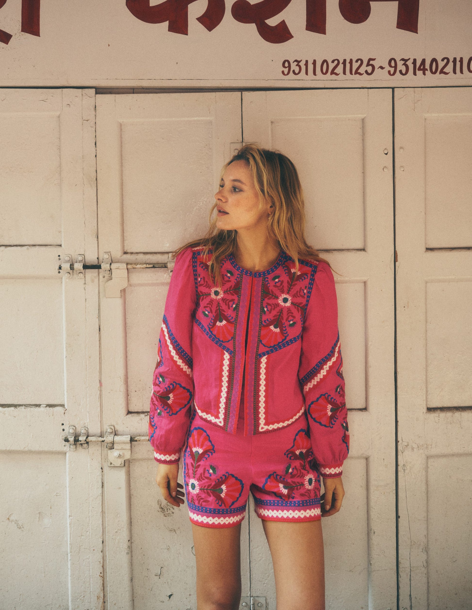 Embroidered Linen Jacket-Pink Peony, Embroidered-7