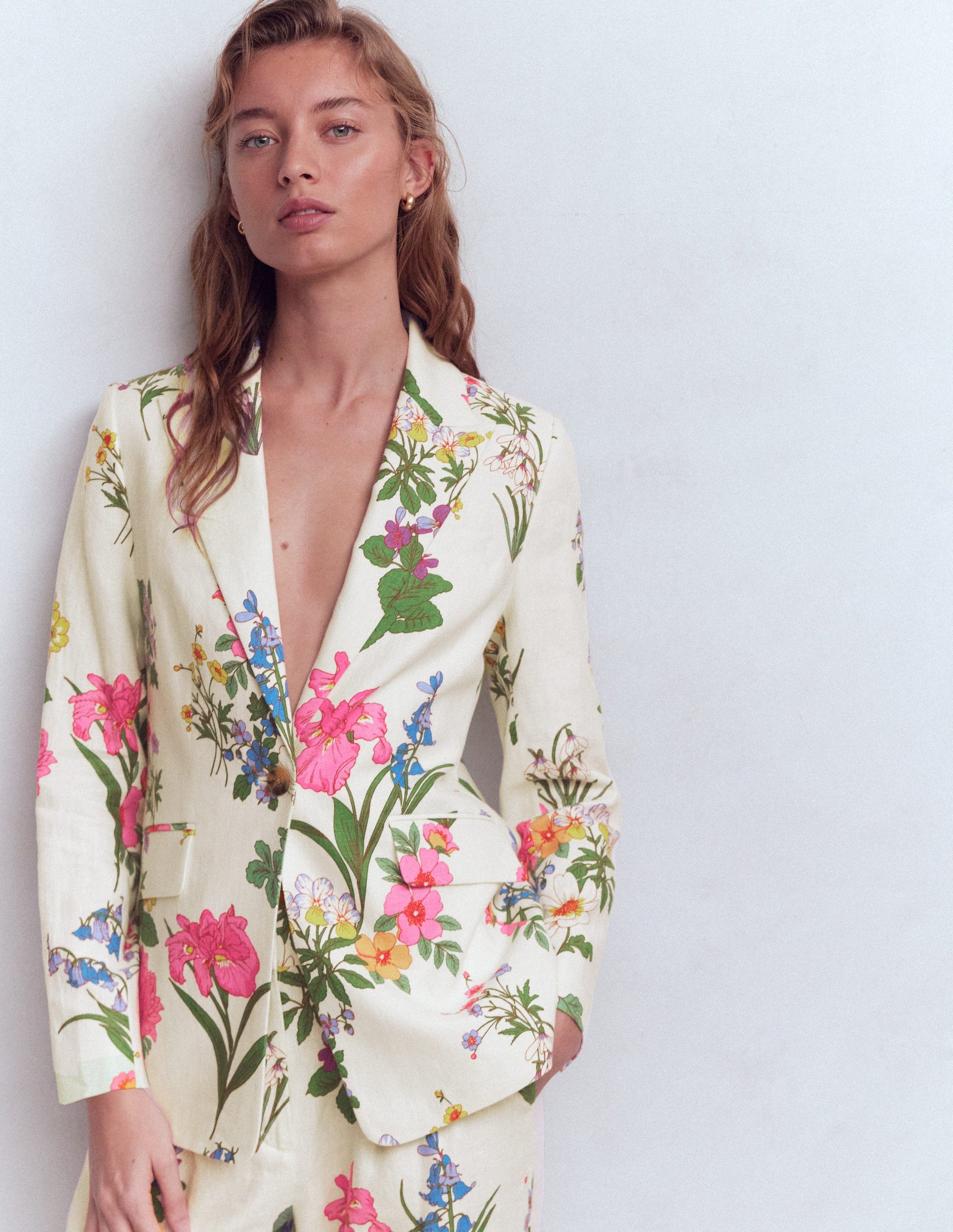 Woodbridge Linen Blazer-White, Delicate Blossom-1