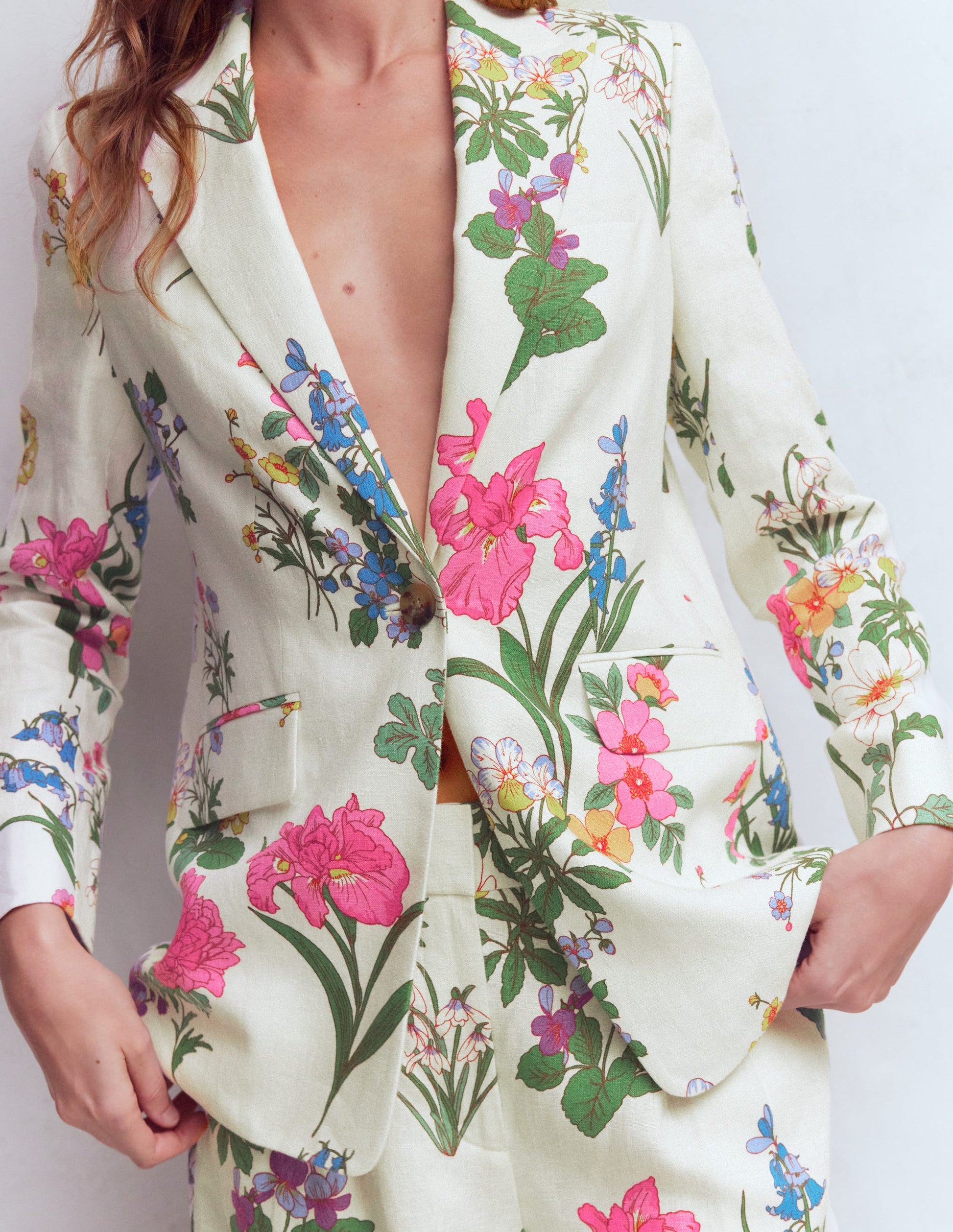 Woodbridge Linen Blazer-White, Delicate Blossom-2