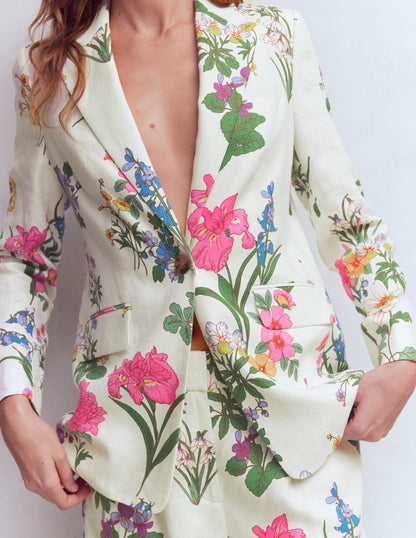 Woodbridge Linen Blazer-White, Delicate Blossom-2