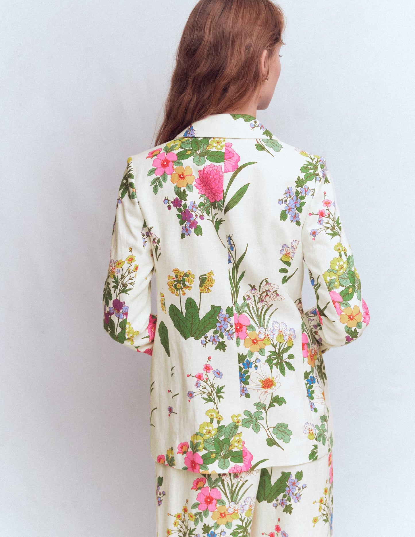 Woodbridge Linen Blazer-White, Delicate Blossom