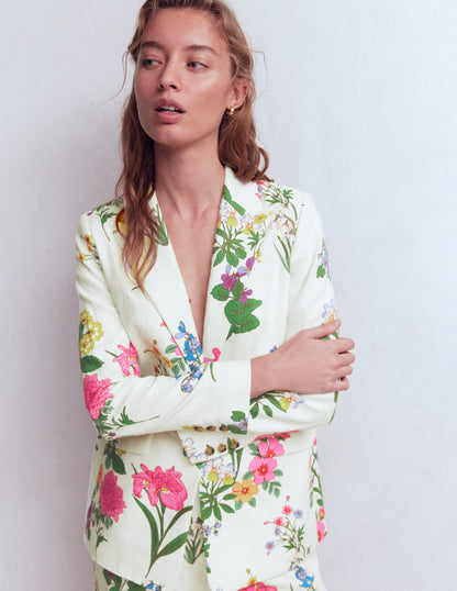 Woodbridge Linen Blazer-White, Delicate Blossom-5