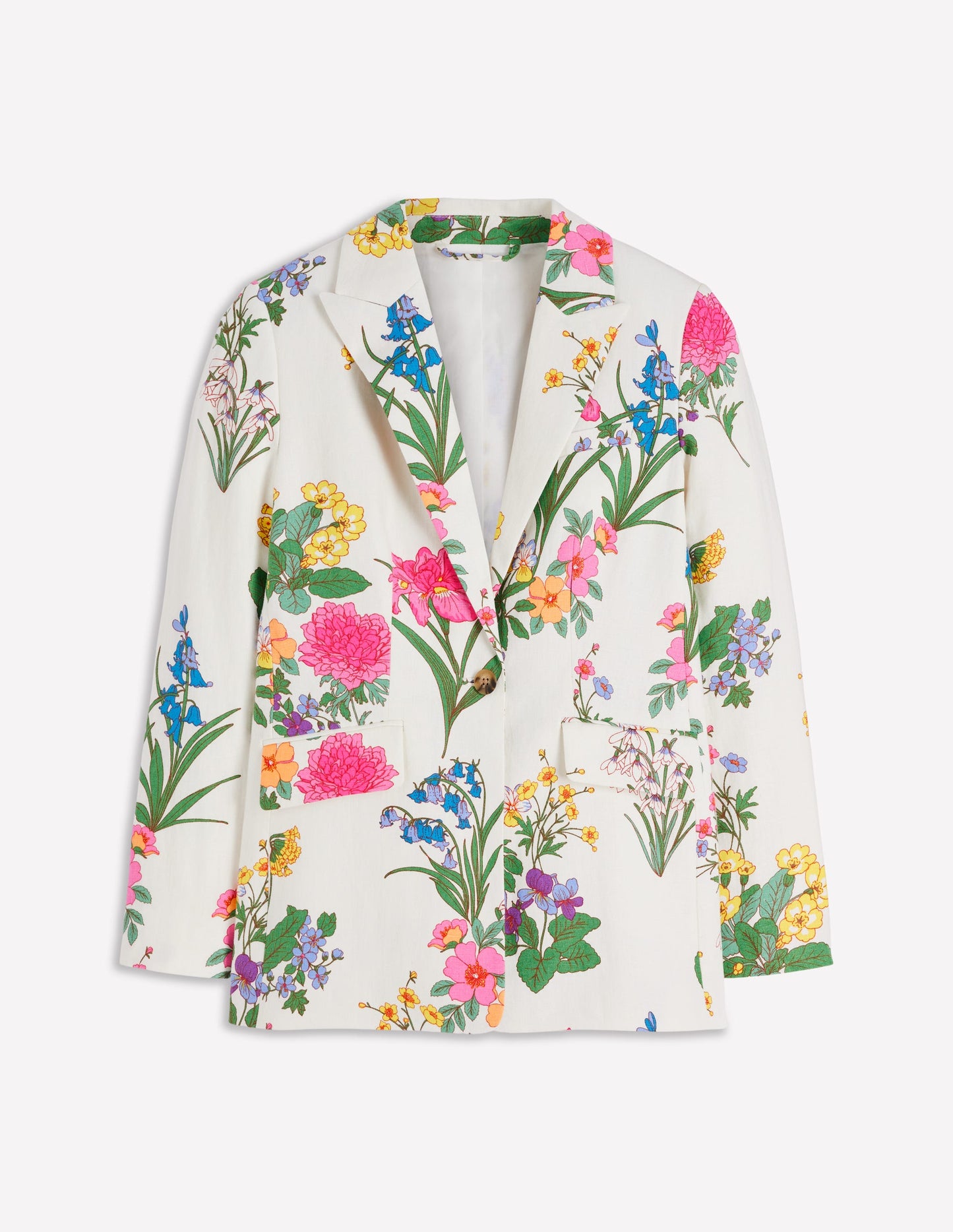 Woodbridge Linen Blazer-White, Delicate Blossom
