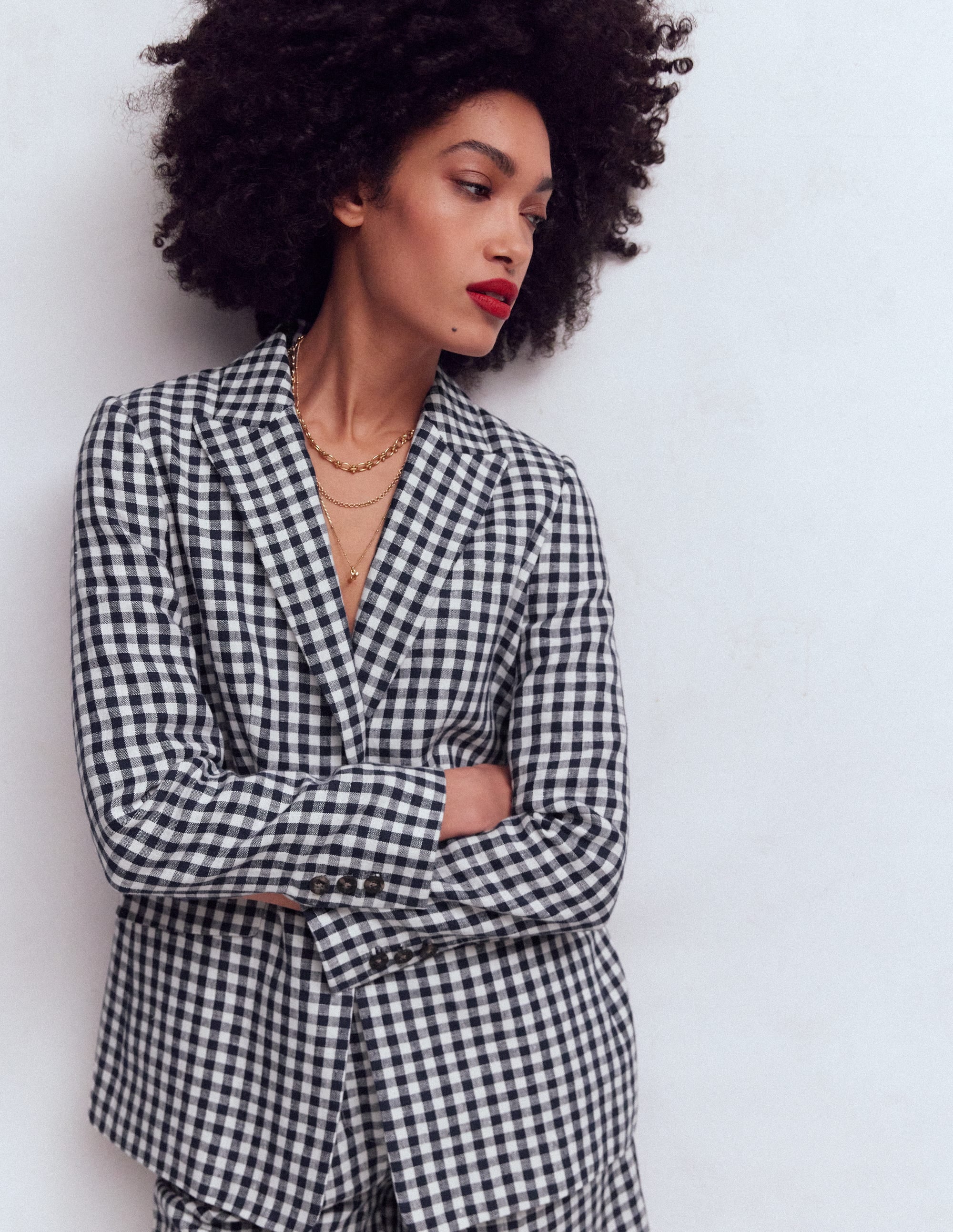 Woodbridge Linen Blazer-Navy, Ivory Gingham - Image 2