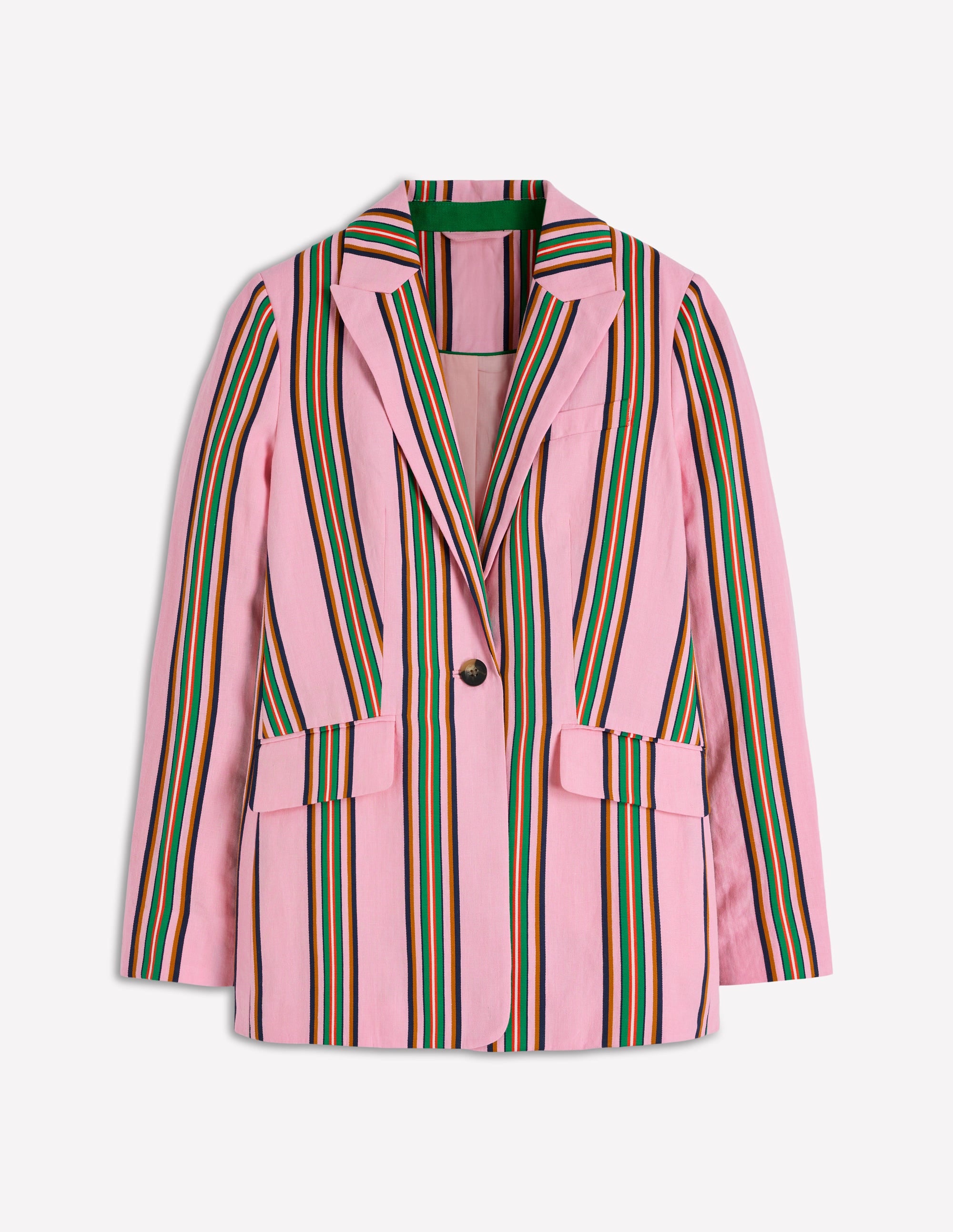 Woodbridge Linen Blazer-Pink, Rich Emerald Stripe - Image 8