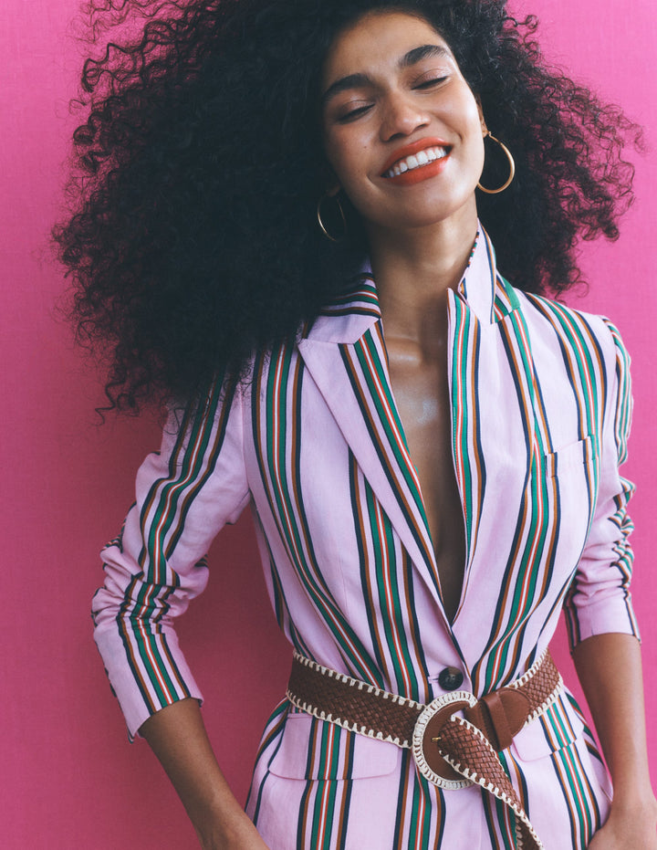 Woodbridge Linen Blazer-Pink and Green Stripe