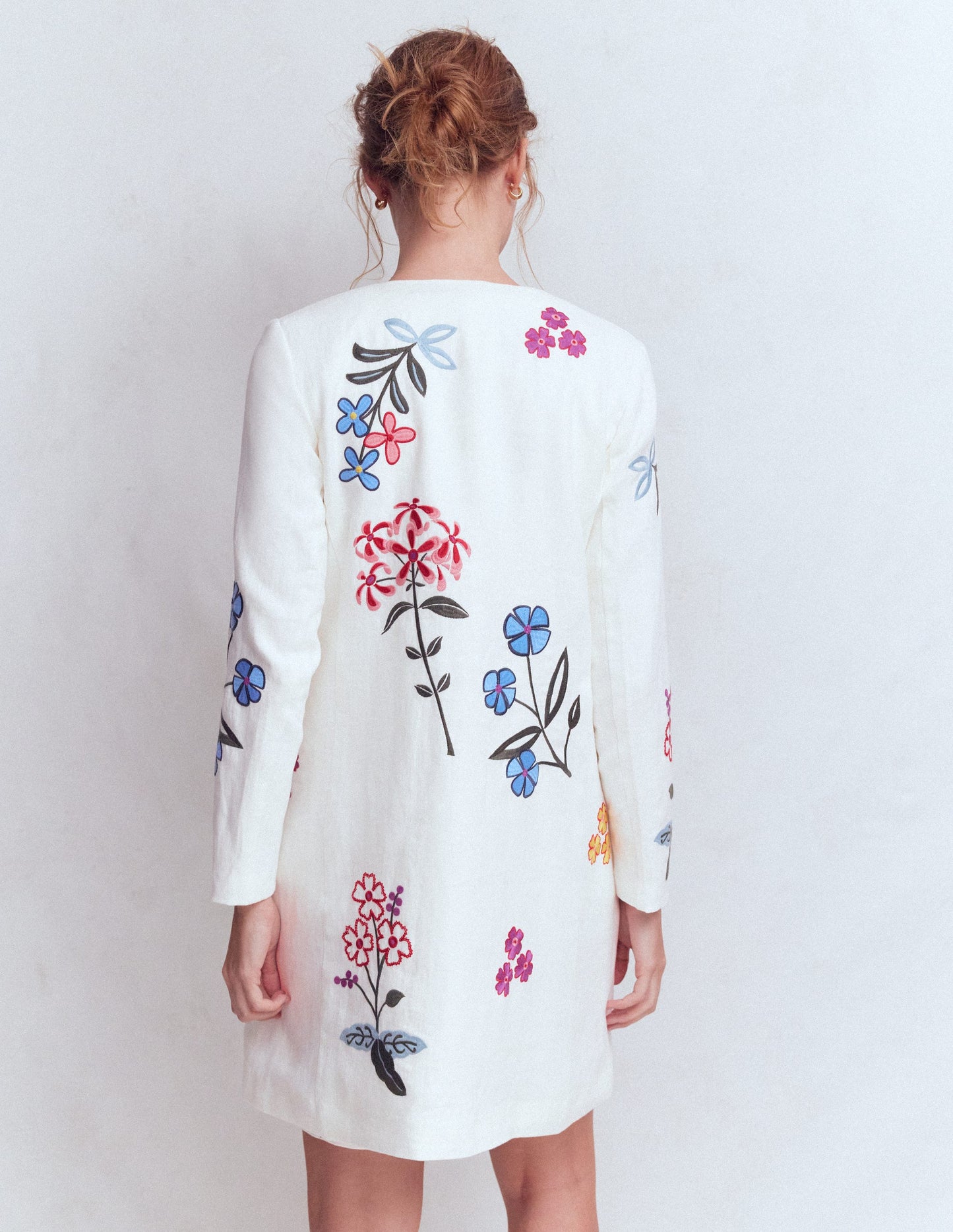 Embroidered Longline Coat-Ivory Embroidered